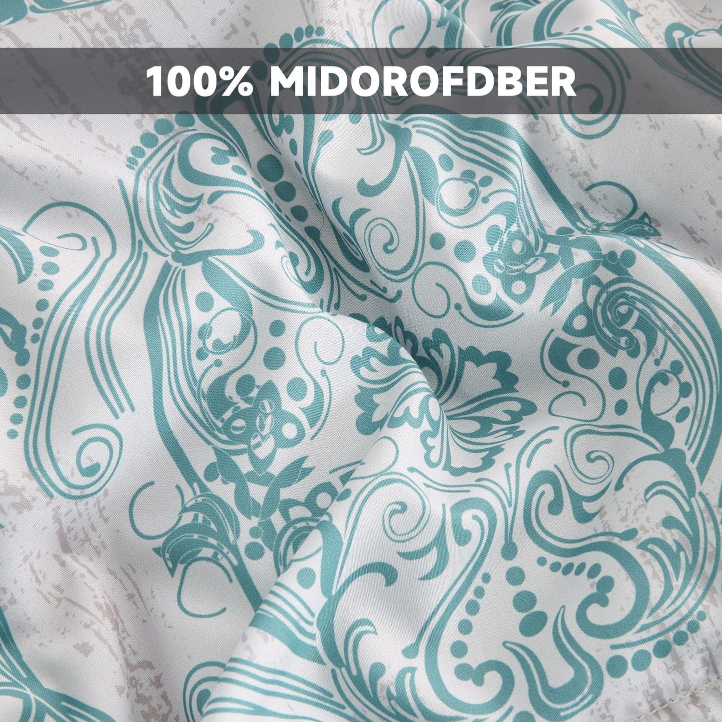 WONGS BEDDING Aqua Comforter Set Queen Size, Damask Texture 7 Pieces Bed in a Bag Microfiber Bohemian Comforter Bedding Sheet Set with Comforter, Flat Sheet, Fitted Sheet,Pillow Shams,Pillowcases