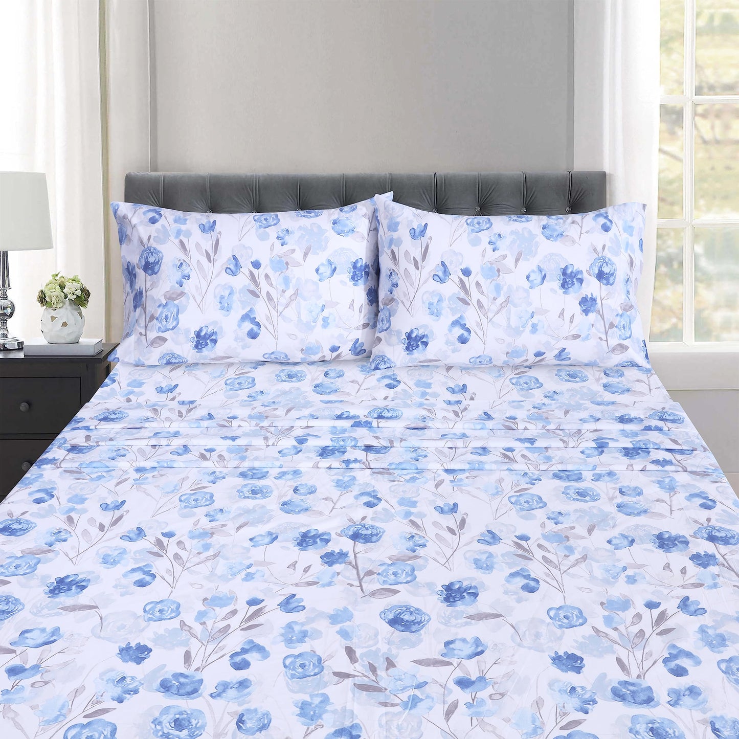 RUVANTI 100% Cotton Percale Sheets Queen Size, Monotones
