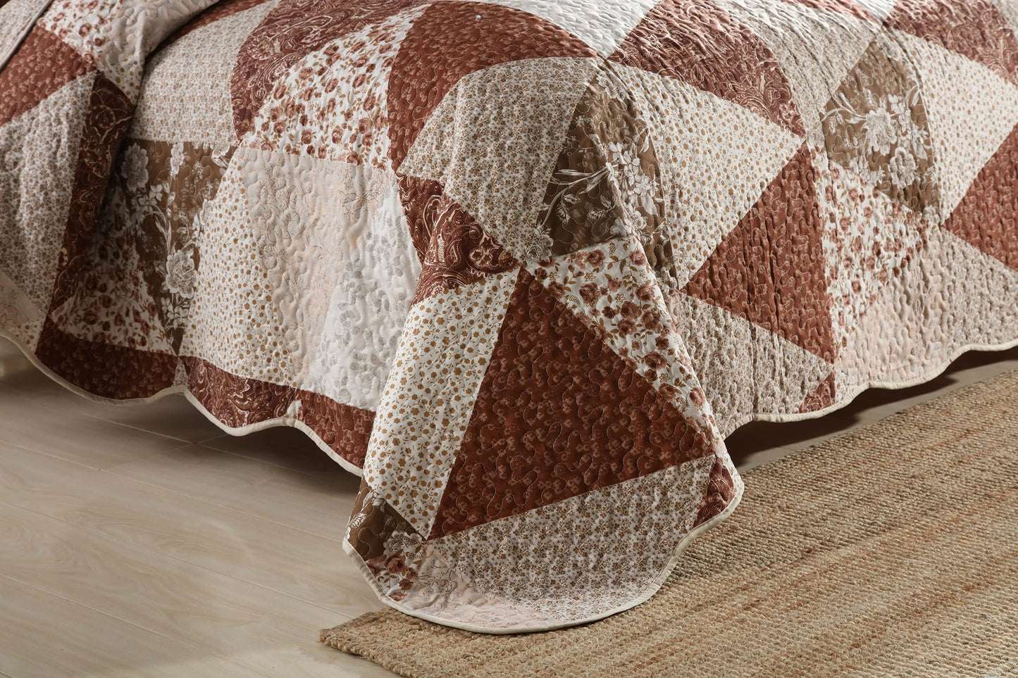 Travan 3-Piece King Bedspread Quilt Sets Patchwork Floral Oversized Reversible Quilted Bedding Coverlet Set for All Seasons, King Size