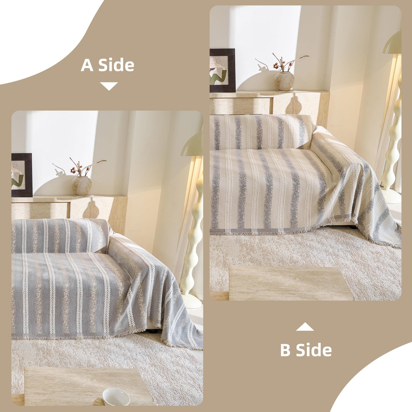 Fuyulacom Couch Cover for Dogs Washable Sofa Cover, Sectional Couch Covers, Sofa Covers for 2 Cushion Couch, Non Slip Stripe Sofa Slipcovers Furniture Protector (Light Grey, 71 * 118)
