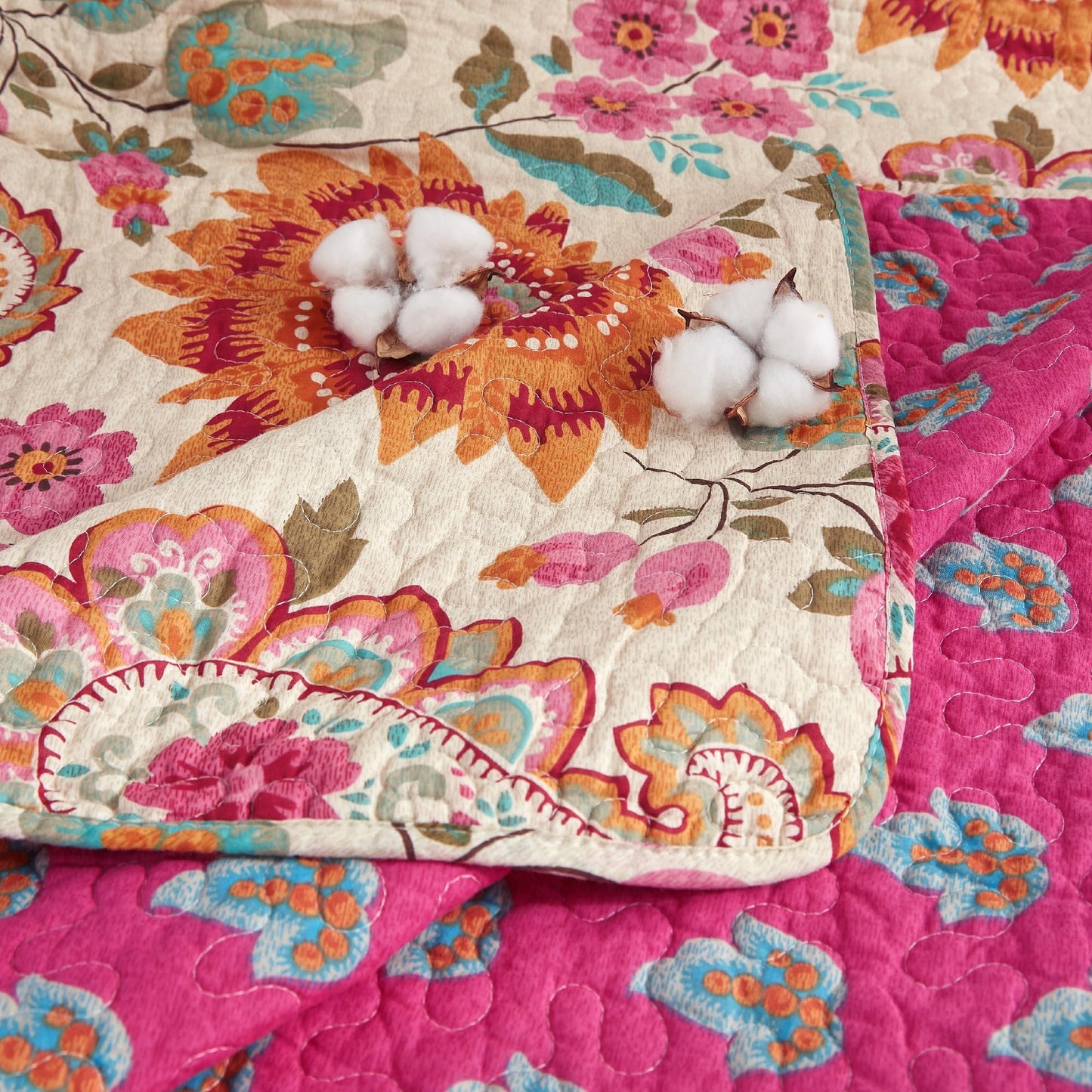 YASMENG 100% Cotton Boho Quilt Set Queen Size Vibrant Bohemian Paisley Coverlet