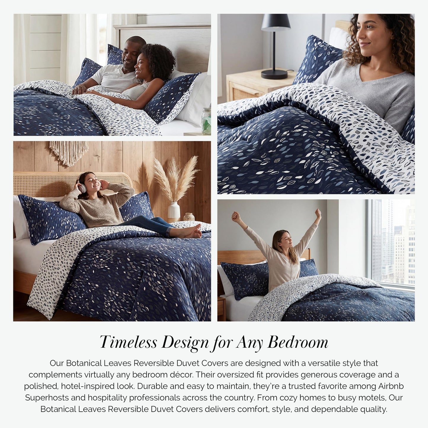 Southshore Fine Living, Inc. Reversible California King Duvet Cover Set, Hotel Quality Microfiber Bedding Set - 1 King/Cal King Duvet Cover, 2 Shams, Insert Not Included - Botanical Leaves Blue