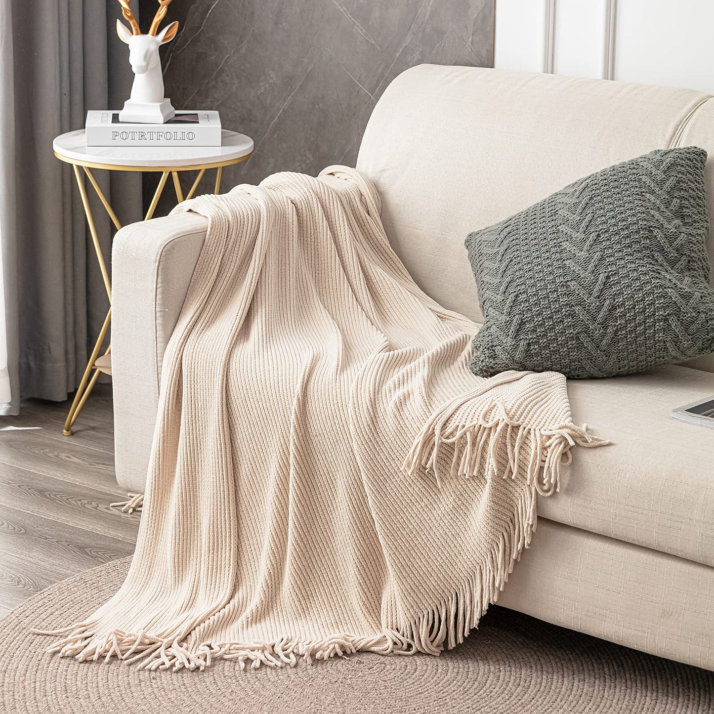 lifein Throw Blanket for Couch - Soft Boho Throw Blanket, Cozy Knit Small Lightweight Blankets & Throws for Bed,Chair,Sofa,Living Room,Home Decor(50 * 60 inches)