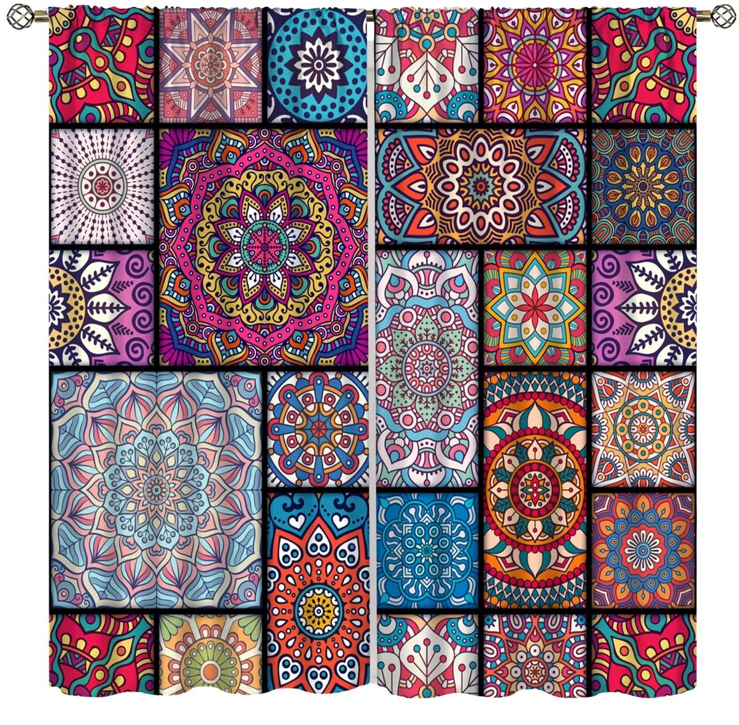 Boho Floral Blackout Curtains Abstract Bohemian Colorful Flower Theme Kitchen Art Deco Curtains Living Room Bedroom Apartment Insulation Noise Reduction Curtains 42x45 Inches 2 Panels (Pink)