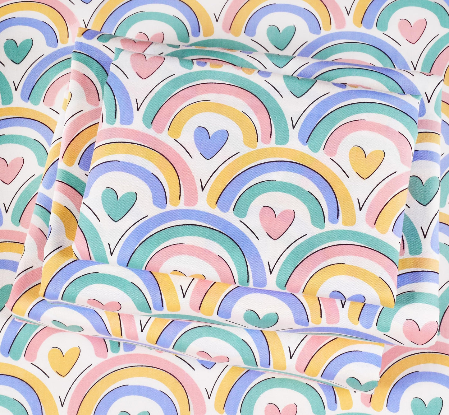 J-pinno Rainbow Heart Colourful Cartoon 100% Cotton 3 Pieces Twin Sheet Set for Kids Girls Boys Children Flat Sheet + Fitted Sheet + Pillowcase Bedding Decoration Gift Set (Love Rainbow, Twin)