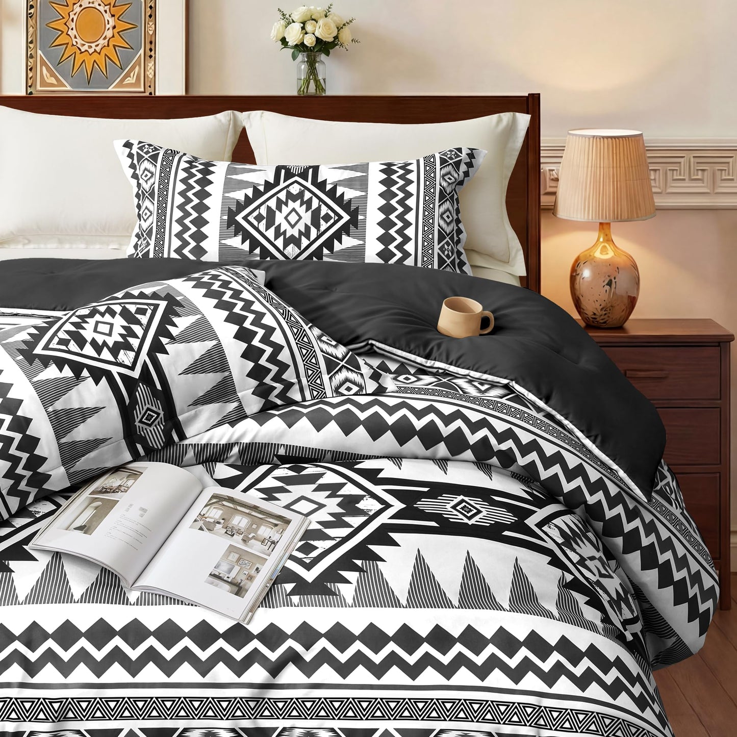 Tyrot Black King Size Comforter Set – 3 Piece Boho Aztec Western Bedding Sets, Soft Lightweight Comforter for All Seasons, Southwestern Style, 1 Comforter & 2 Pillow Shams