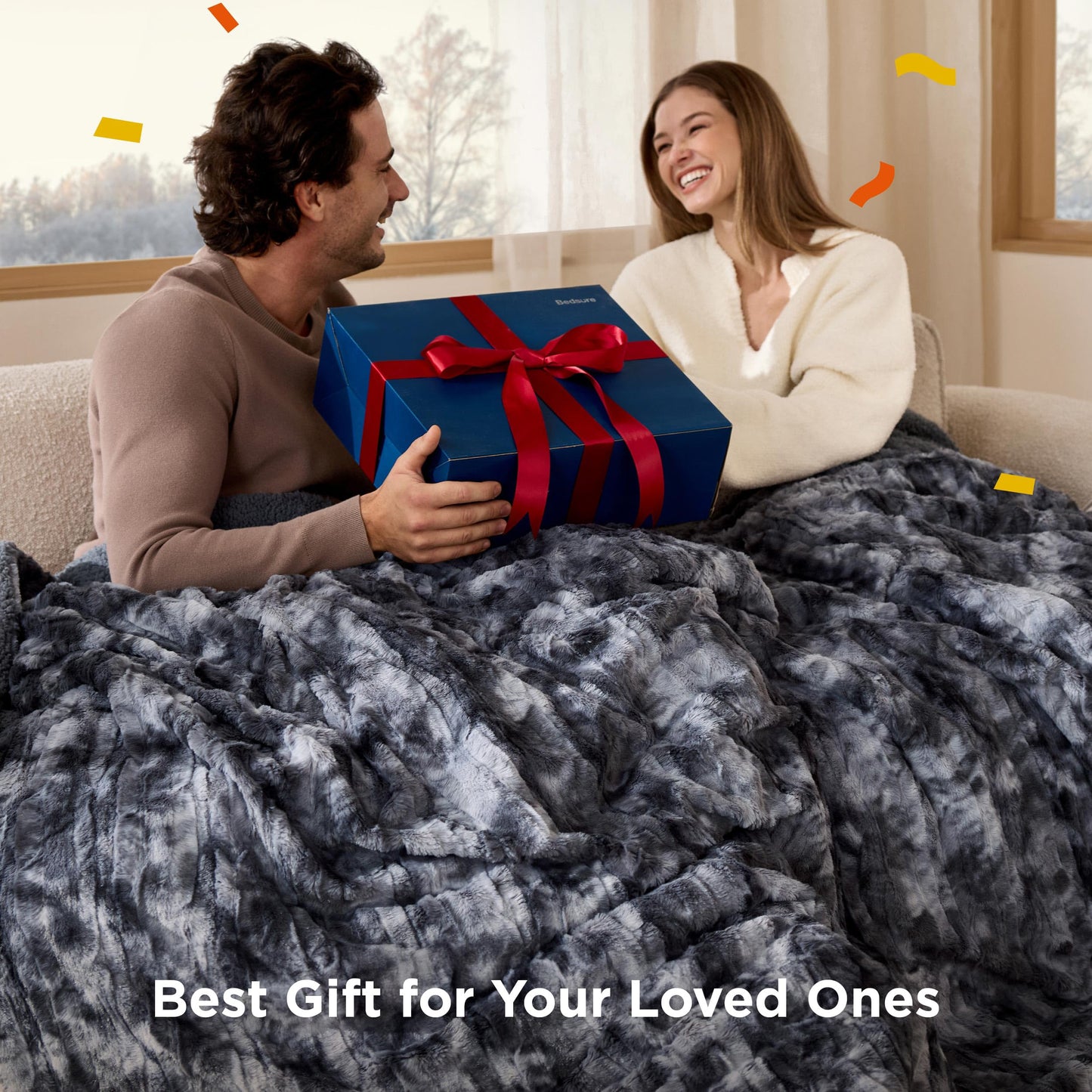 Bedsure GentleSoft Sherpa Fluffy Throw Blanket - Fleece Warm and Cozy Throw for Women Gift, Plush & Fuzzy Faux Fur Blanket for Couch, Sofa, Bed Decor, Tie Dye Design, Grey, 50x60 Inches
