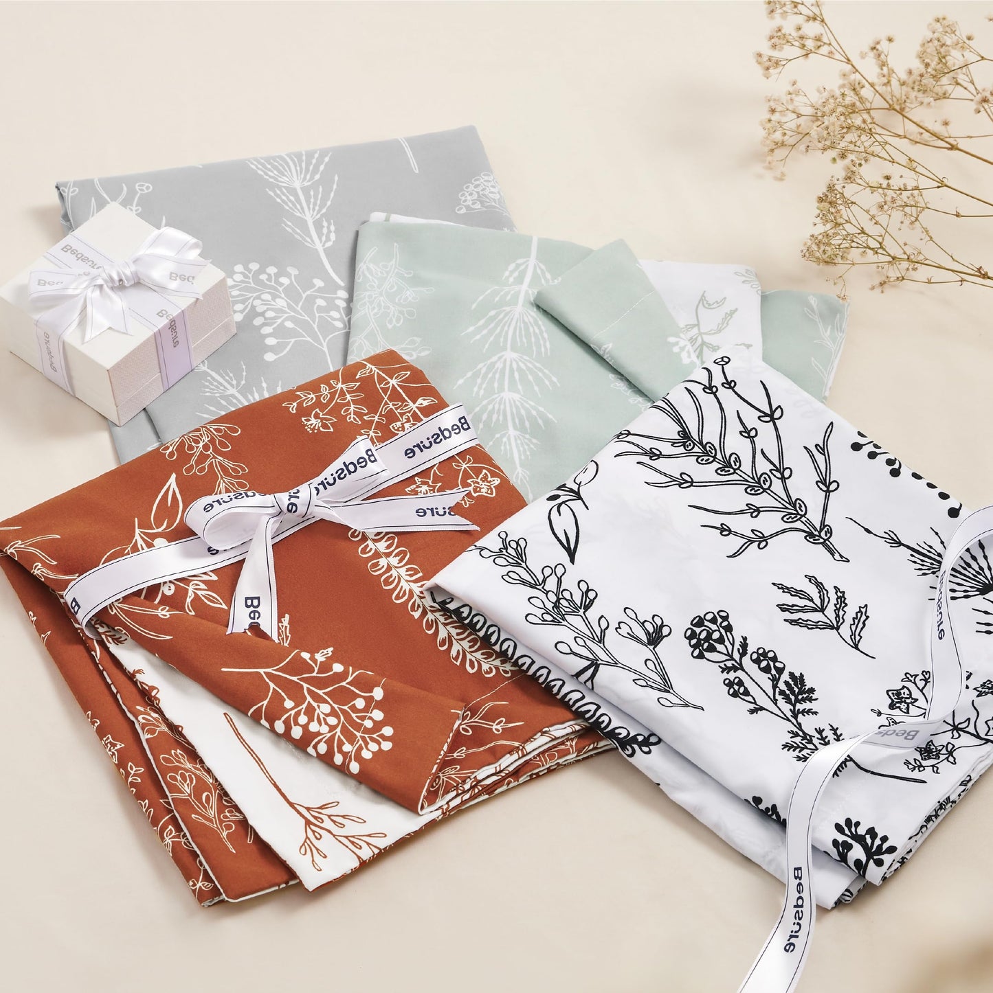 Bedsure Duvet Cover King Size - Reversible Grey King Duvet Cover Set with Zipper Closure, 3 Pieces Botanical Floral Patterned Bedding Set with 8 Corner Ties and 2 Pillow Shams