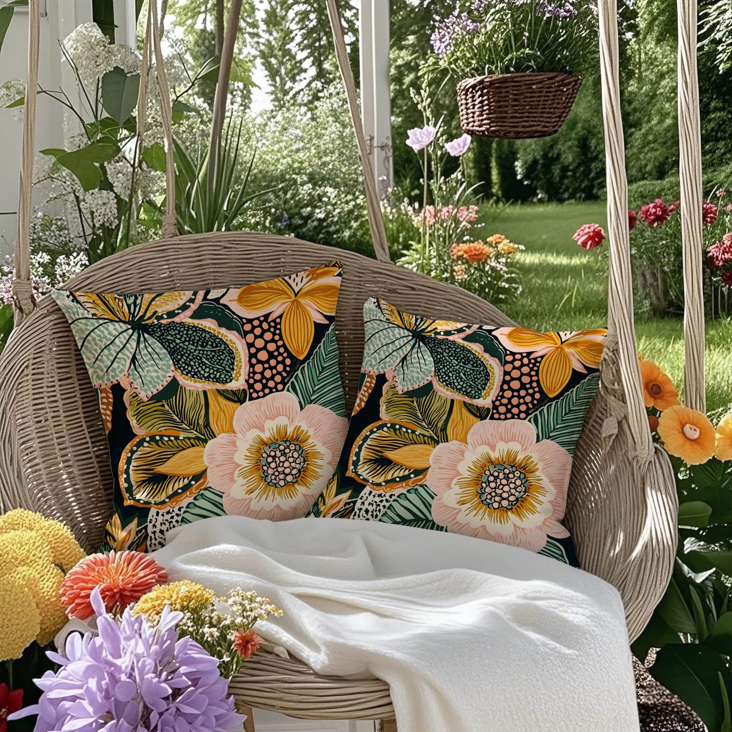 mellicoma Waterproof Outdoor Pillow Covers 18x18 Pack of 2 Bold Tropical Floral Pattern Throw Summer Outdoor Pillows for Garden Funiture Patio Home