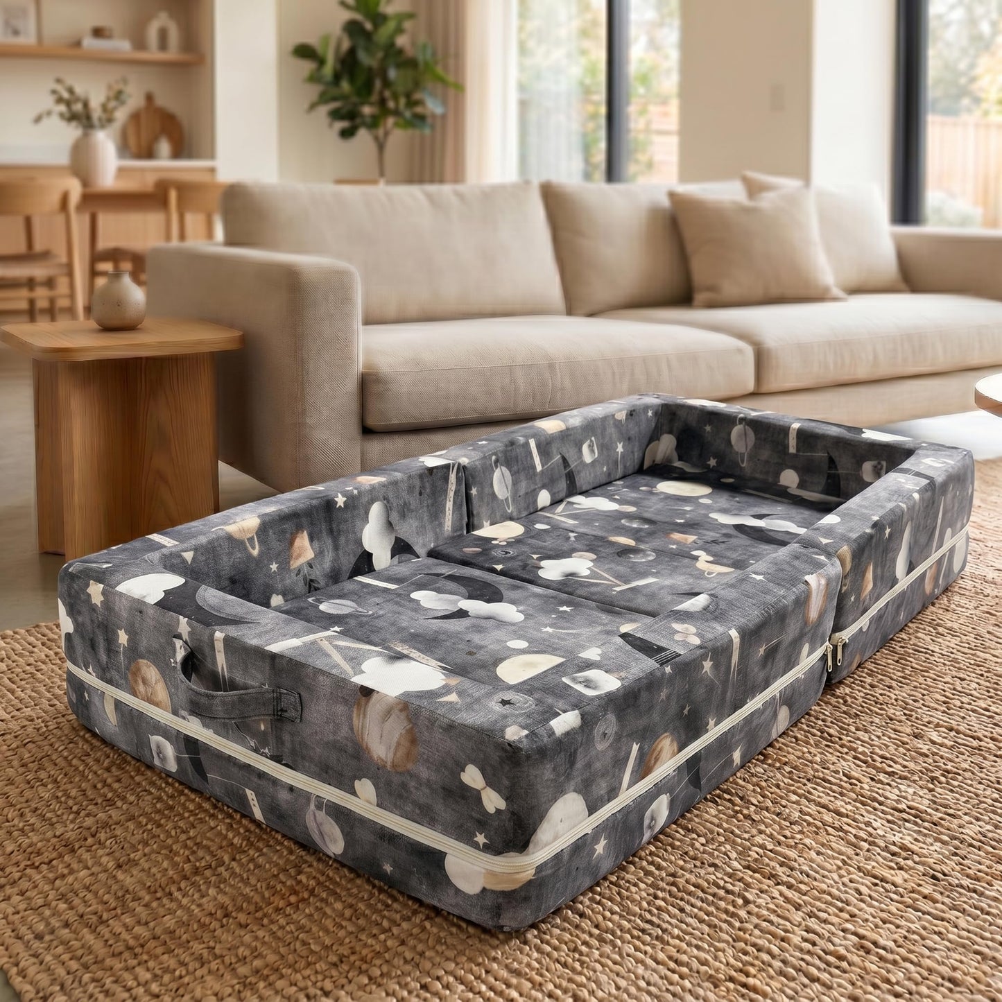 First Comfort Portable Toddler Bed — Foldable Toddler Travel Bed & Folding Floor Bed for Kids/Toddlers 1-5, High-Density Foam, Safety Rails, Washable Cover, No Assembly