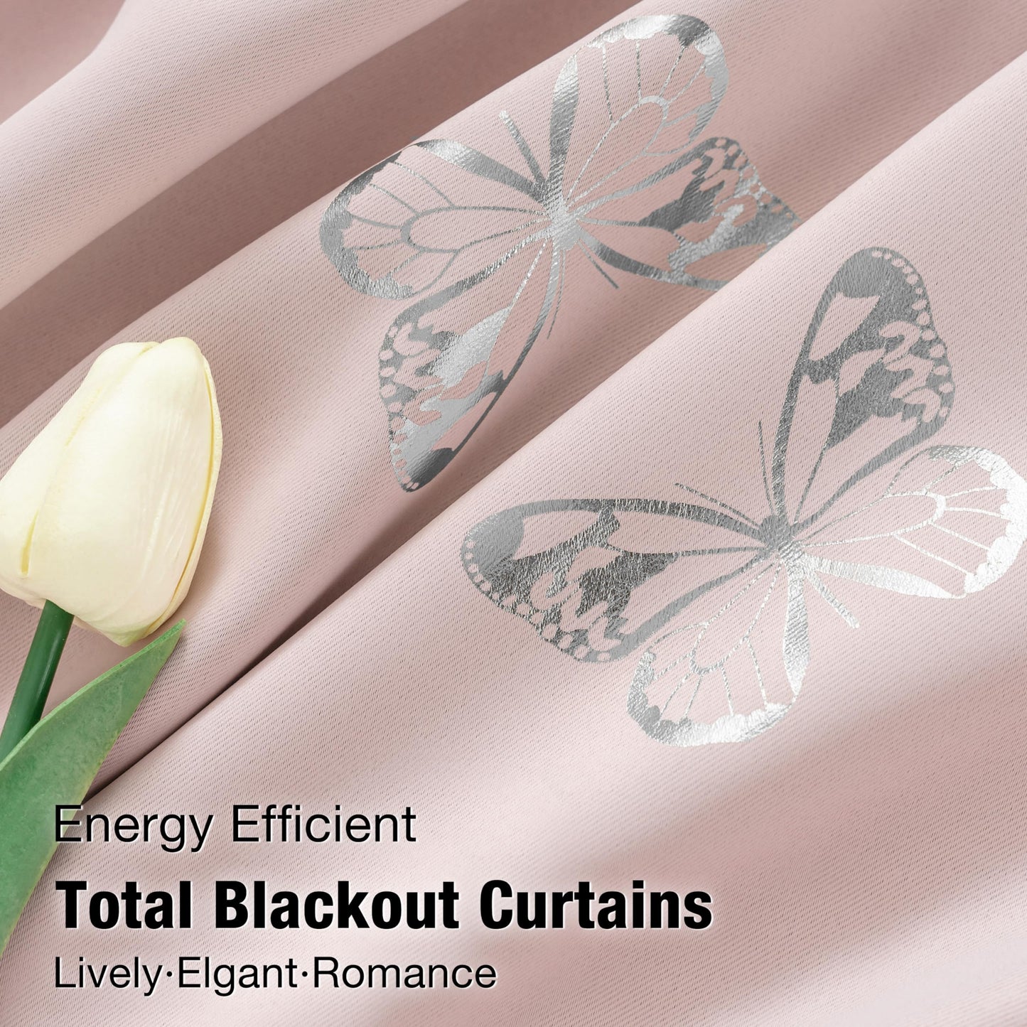 Jubilantex Pink Metallic Silver Butterfly Blackout Curtains 54" Long for Small Window Girls Bedroom Nursery Window Curtains,Grommet Top 2 Panels