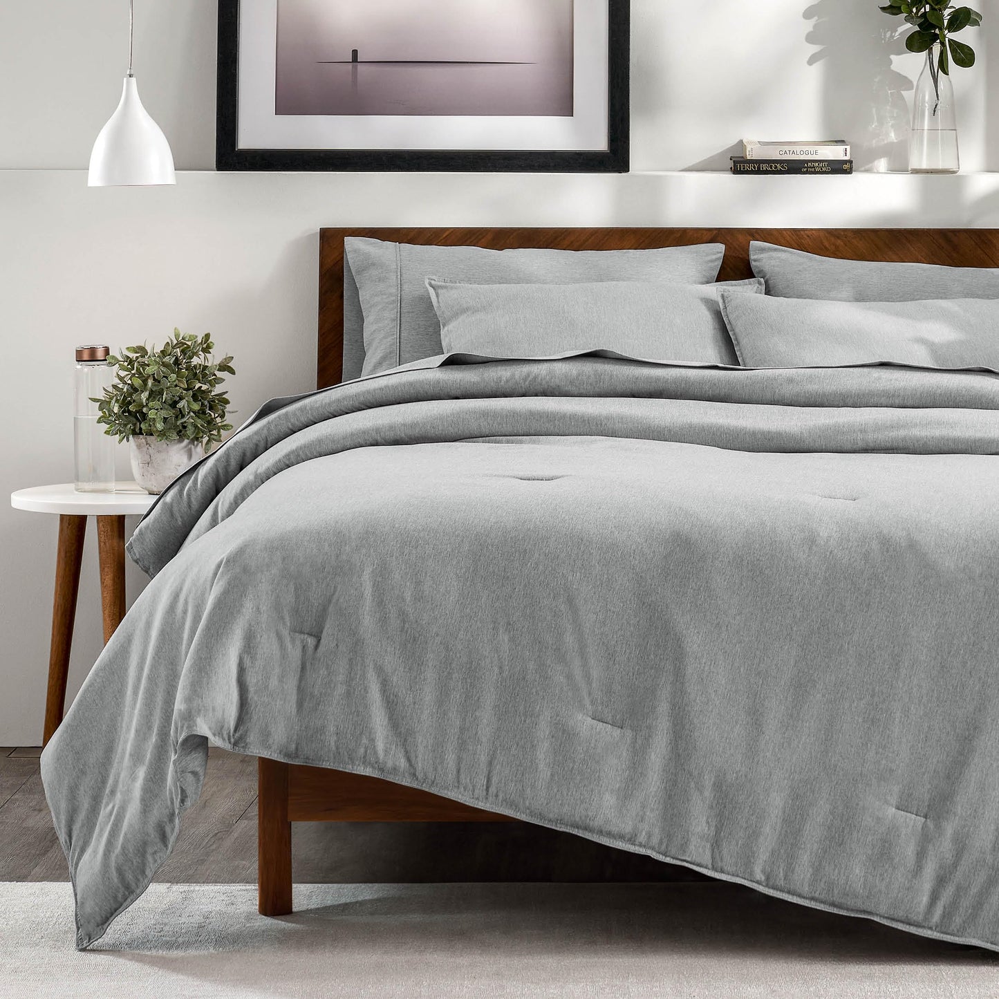 Bare Home Bed-in-A-Bag 7 Piece Comforter & Sheet Set - King - Goose Down Alternative - Ultra-Soft 1800 Premium Bedding Set - Cationic (King, Heathered Pewter)
