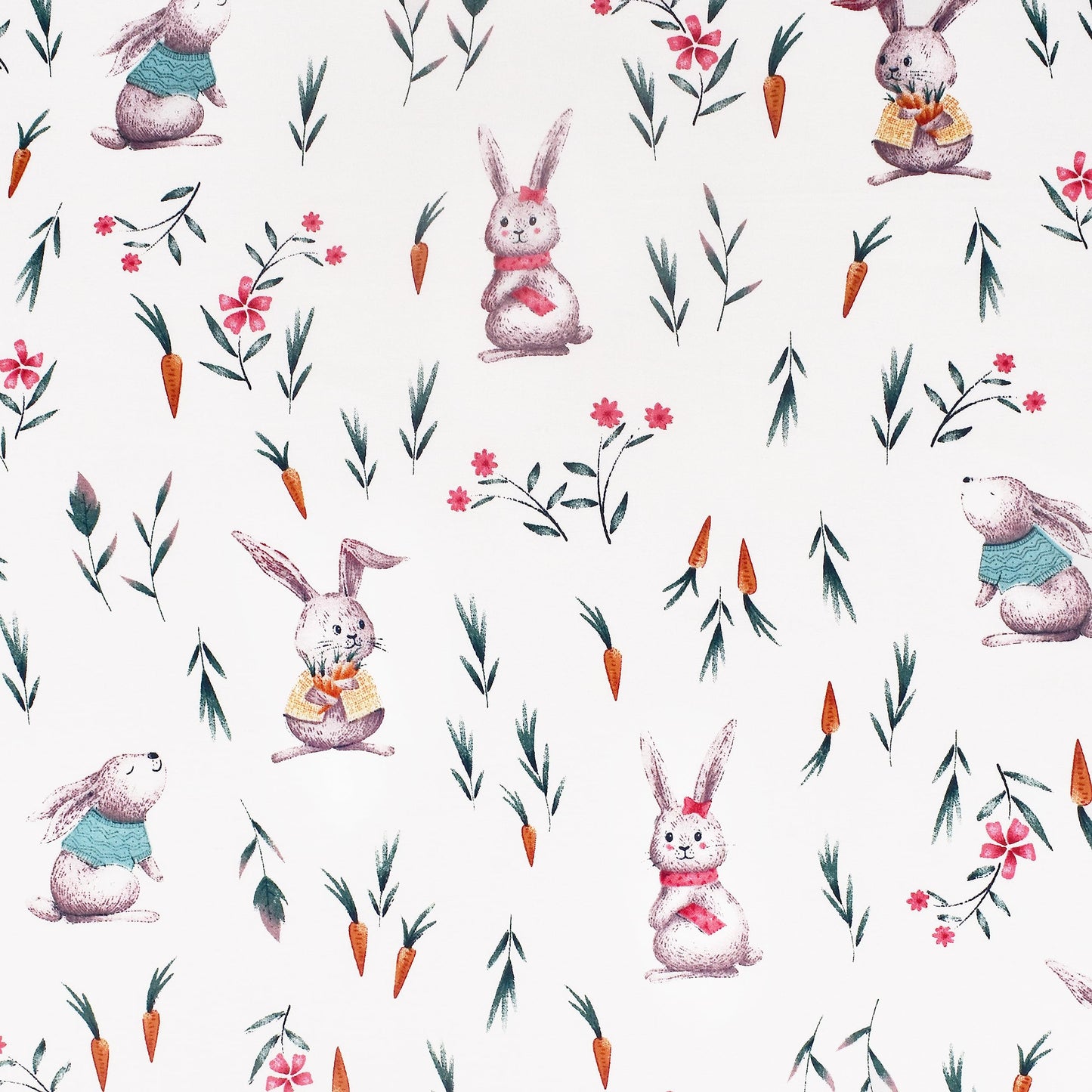 Scientific Sleep Cute Bunny Like Flower & Baby Carrot 100% Cotton Cozy 3 Pcs Twin Bed Sheet Set, Flat Sheet & Fitted Sheet & Pillowcase Natural Bedding Set for Kids Boys Girls (Rabbit)