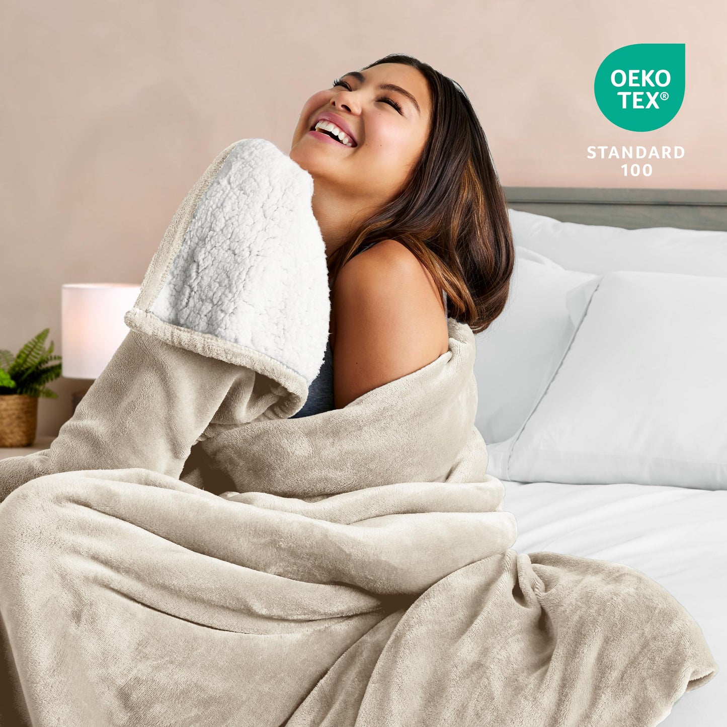 Bare Home Sherpa Fleece Blanket - Twin/Twin Extra Long - Blanket for Bed, Sofa, and Couch - Warm & Lightweight - Fluffy & Soft - Reversible (Twin/Twin XL, Oyster)