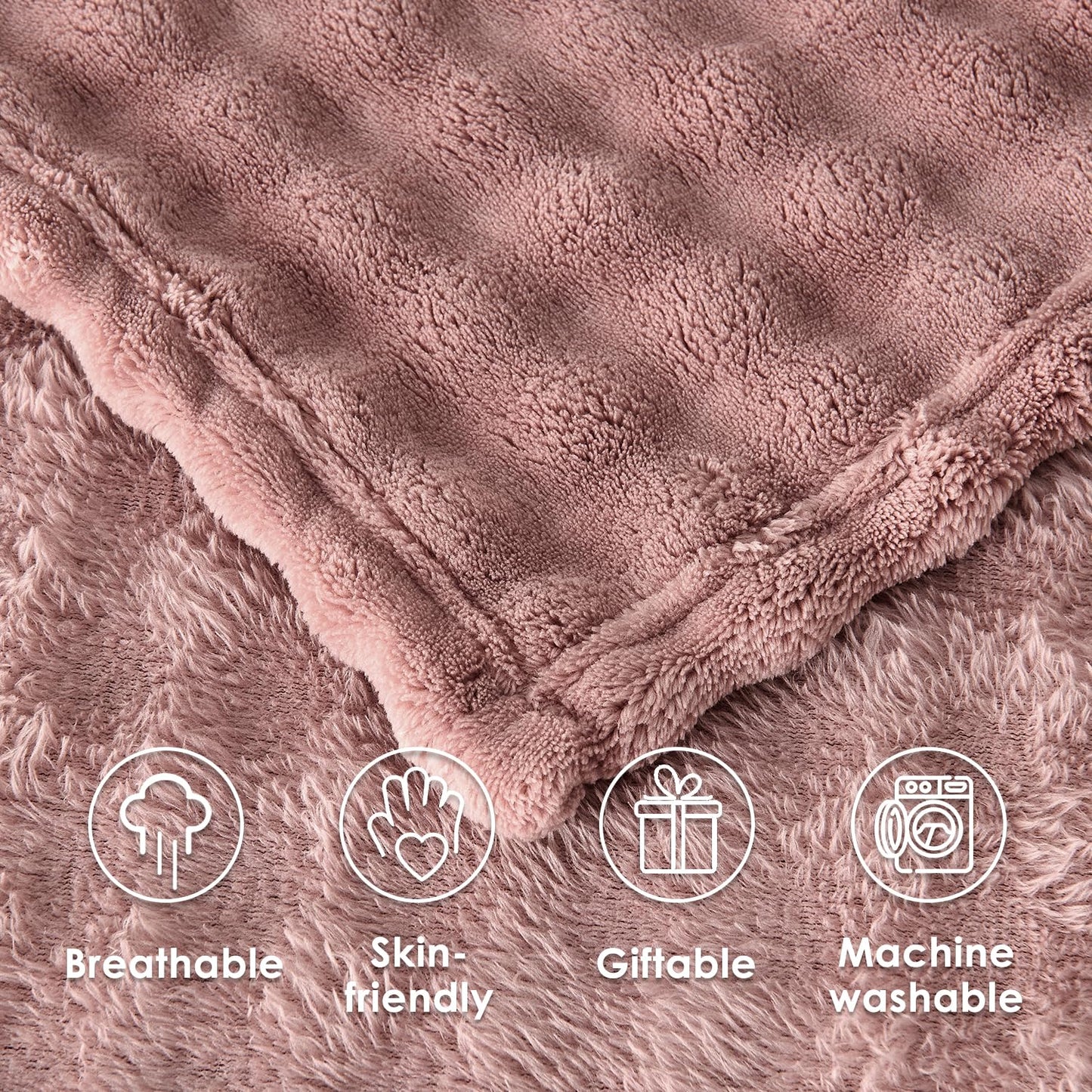 SOCHOW Dusty Pink Bubble Fleece Blanket for Couch, Super Soft Cozy Cute Throw Blanket for Women, Decorative Fuzzy Flannel Blanket, 60 x 80 Inches