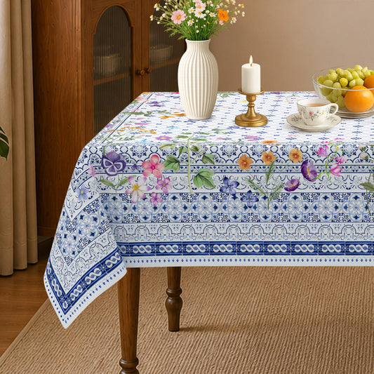 Viyeneyo Rectangle Tablecloth 60x102 Inch, French Toile Floral Table Cloth