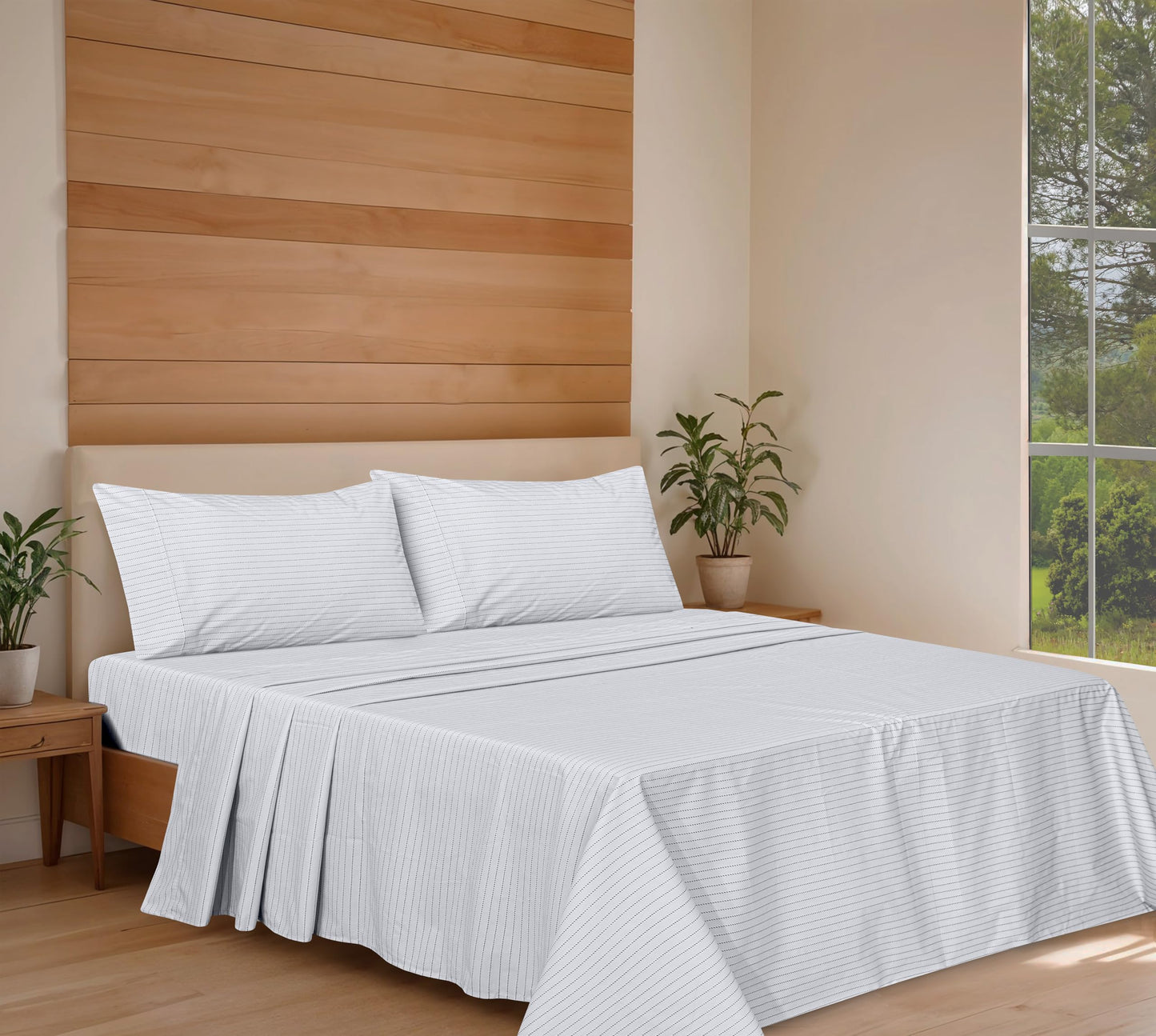 RUVANTI 100% Cotton Organic Percale Sheets Full Size – Crisp Cooling Bed Sheets for Hot Sleepers, Deep Pocket 15”, Soft Peach Finish, Breathable & Durable Hotel-Style 4 Pcs, Construction Line