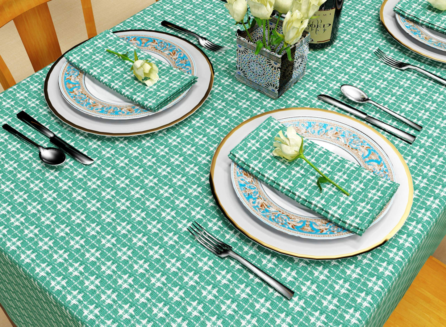 The Season Thread Table Cloth, Bottle Green Woven Fringed, 100% Cotton Table Cover, Size 60x84 Inch, Suitable for Formal Dining, Everyday Meals and Casual Occasions.