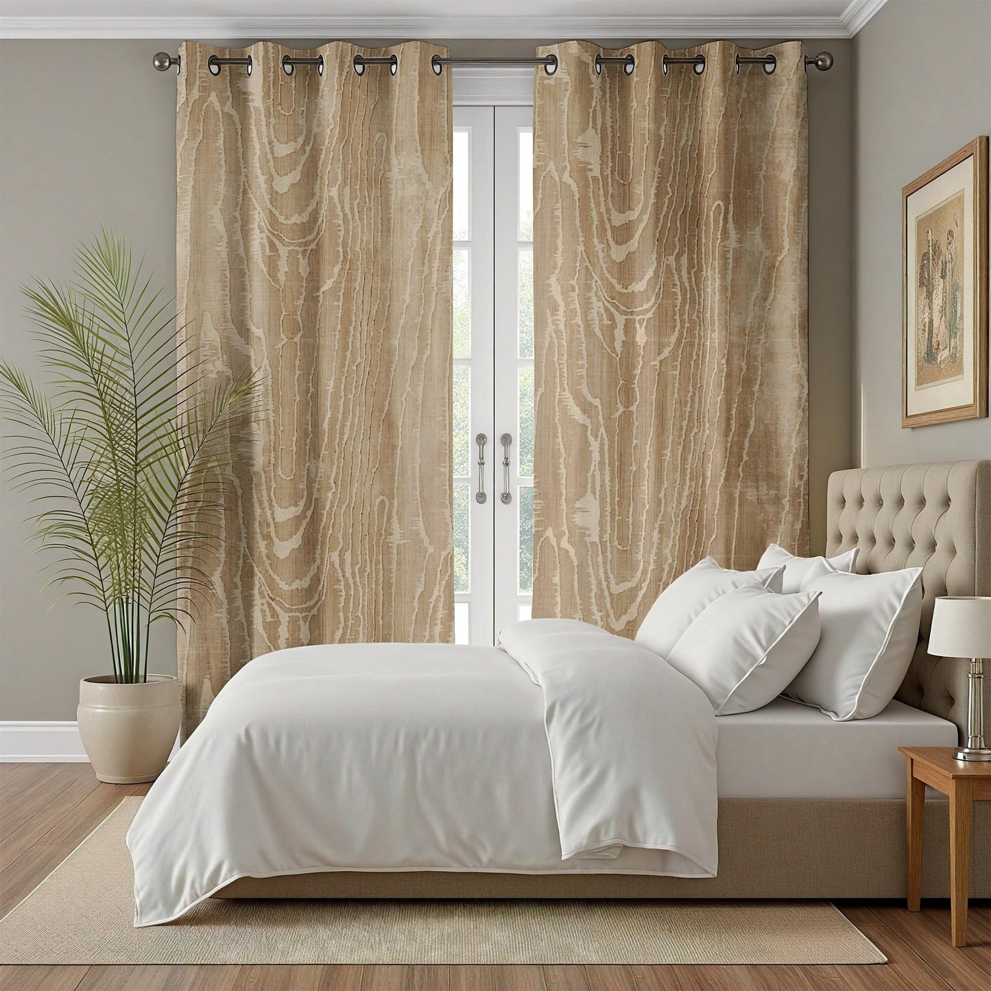 Contemporary Curtains, Neutral Distressed Curtains 84 Inch Length, Abstract Wood Grain Blackout Curtain, Modern Brown Drapes for Living Room, Bedroom, Room Darkening Grommet Curtain 2 Panel Set