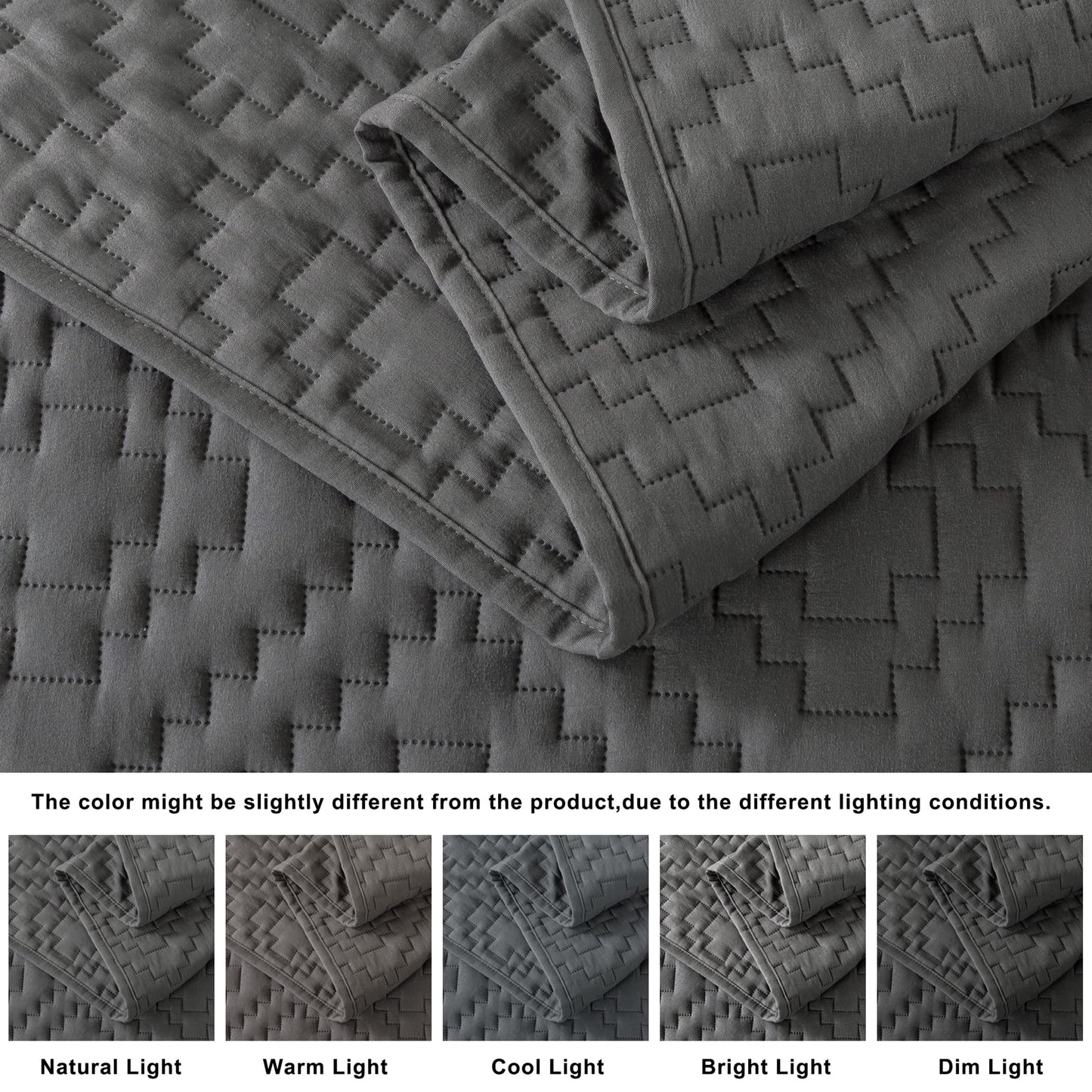 R.SHARE Dark Grey Queen Size Quilt Bedding Sets with Pillow Shams, Boho Full Lightweight Soft Bedspread Coverlet, Quilted Blanket Thin Comforter Bed Cover for All Season, 3 Pieces, 90x90 inches