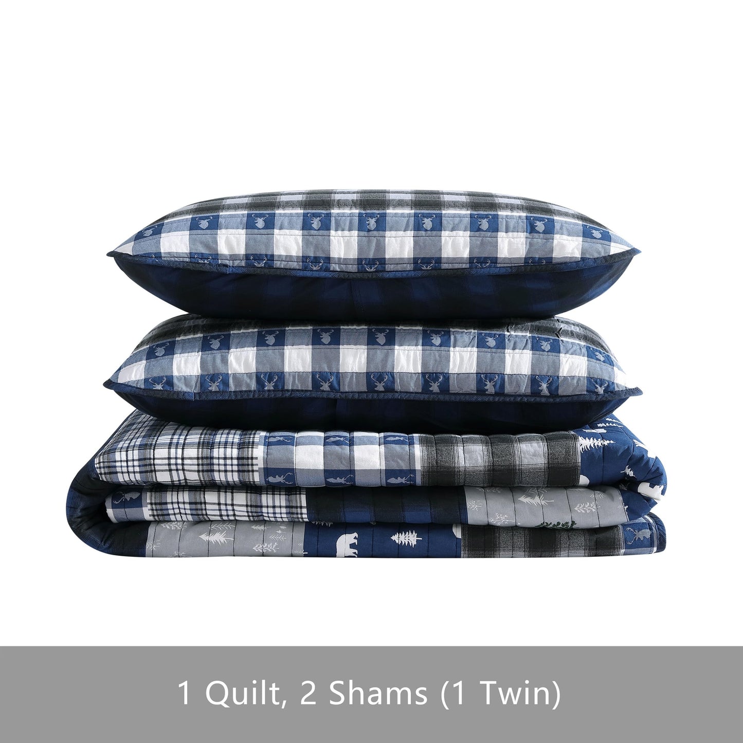 Eddie Bauer - Queen Quilt Set, Reversible Cotton Bedding with Matching Shams, Luxurious Bedding Set (Blue Creek Navy, Queen)