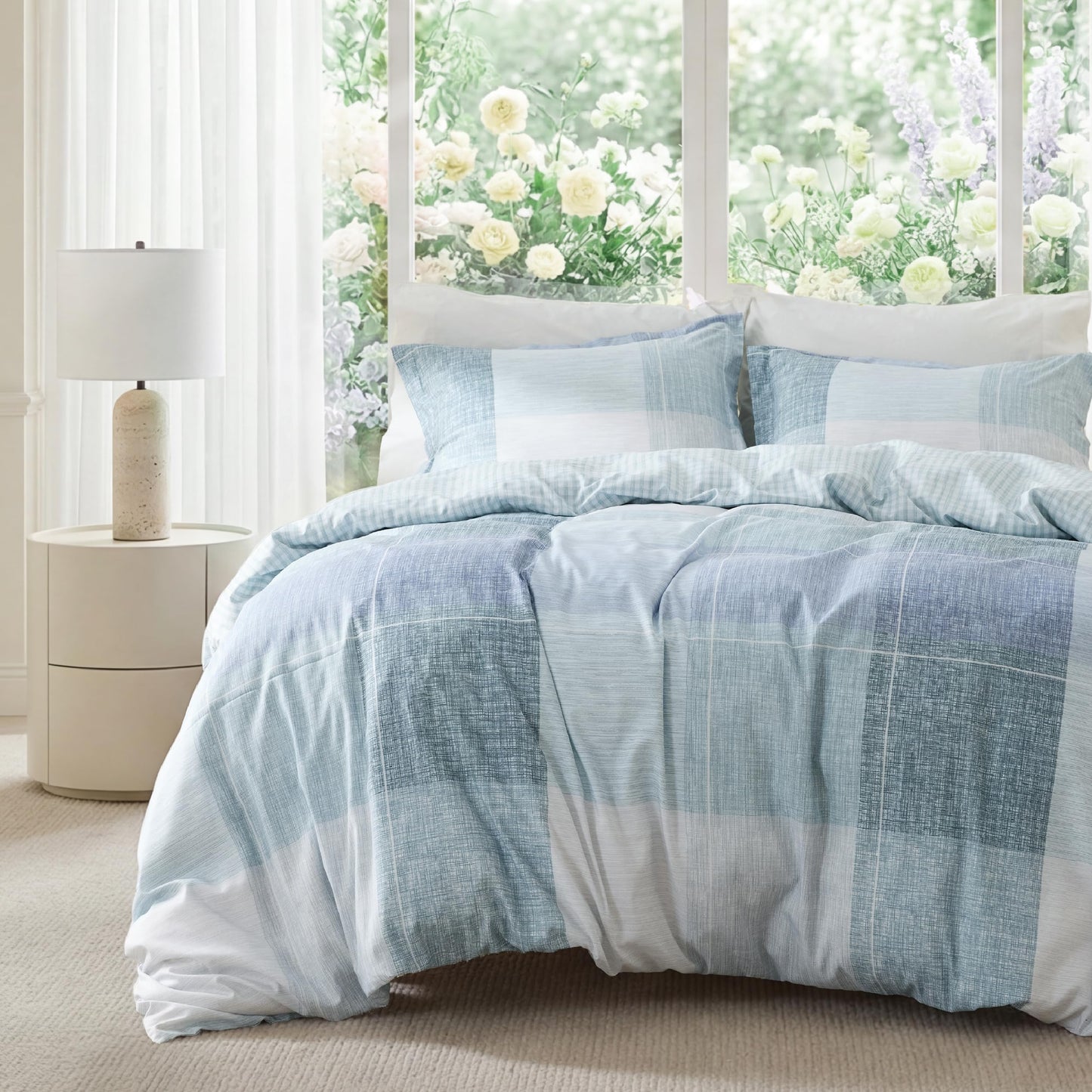 Bedsure Duvet Cover King Size - Gingham Reversible Buffalo Plaid Duvet Cover Set with Zipper Closure, 3 Pieces Blue Bedding Set with 8 Corner Ties and 2 Pillow Shams 20"x36"