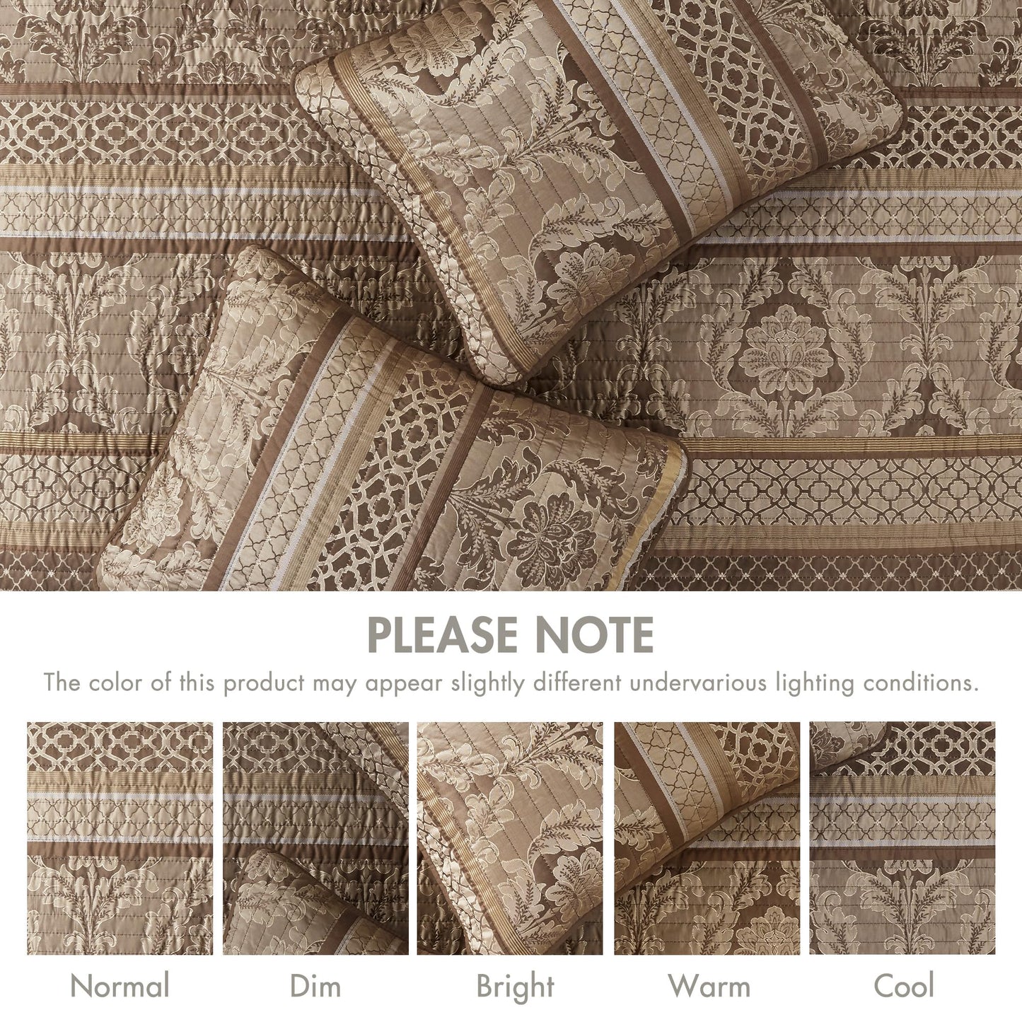 Madison Park Quilt Traditional Damask Design All Season, Lightweight Coverlet Bedspread Bedding Set, Matching Shams, Pillows, King/Cal King(104"x94"), Bellagio, Jacquard Brown/Gold 6 Piece (MP13-369)