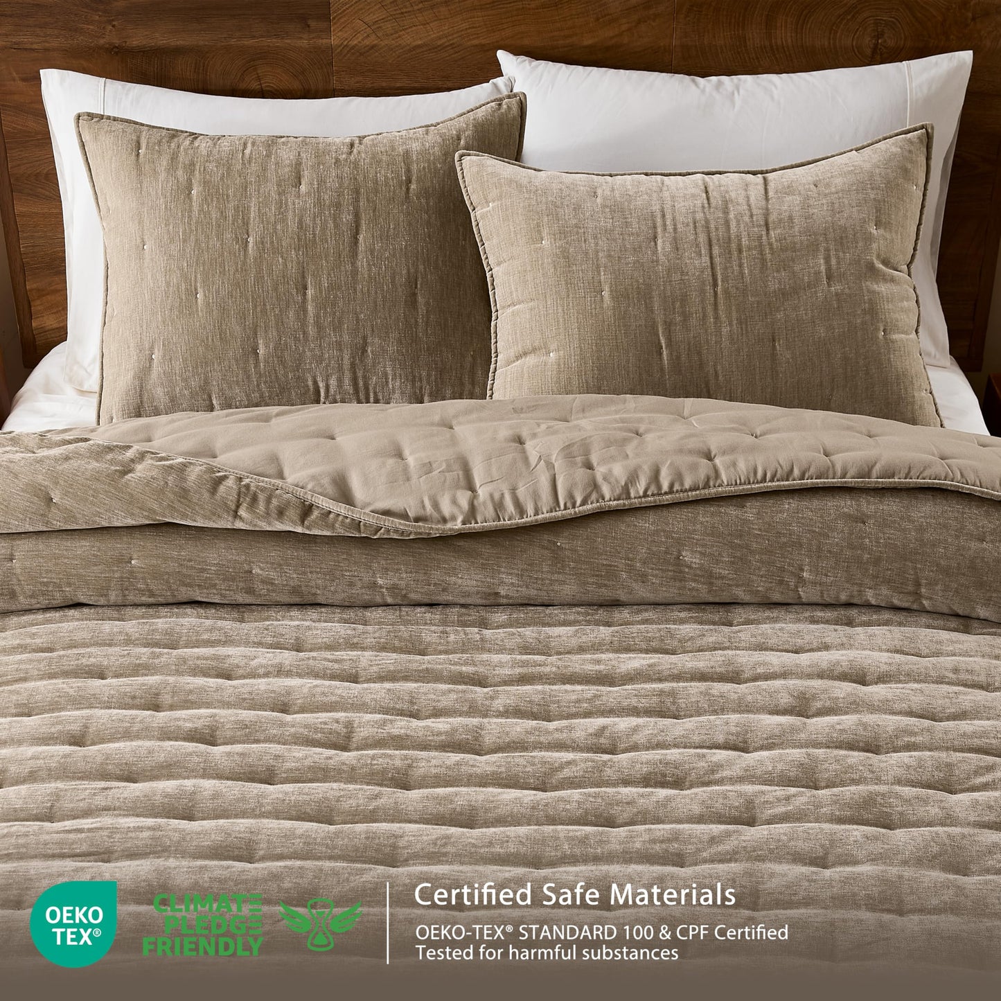 WDCOZY Chenille Velvet Queen Size Quilt Set - Beige Cloud Soft Lightweight Bedspread, Neutral Tan Farmhouse Country Rustic Coverlet, Taupe Camel Modern Bedding Warm Thin Comforter, 3 Pieces