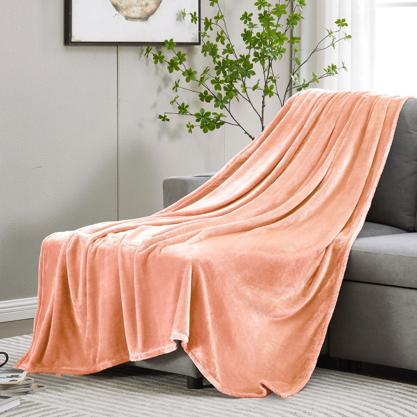 DREAMNINE Super Soft Fuzzy Fleece Throw Blanket for Couch Sofa 50" x 60", Decorative Solid Lightweight Velvet Blanket for Chair, Cozy Accent Shaggy Micro Plush Flannel Blankets for Bedroom Dorm, Peach