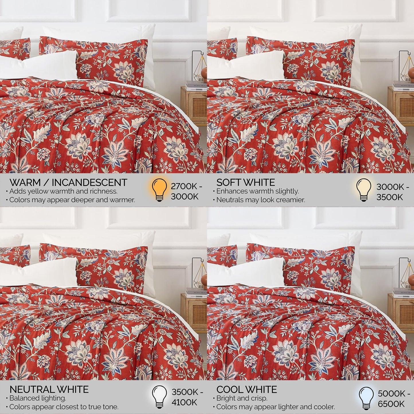 Southshore Fine Living, Inc. Oversized California King Duvet Cover - Red Floral Cal King Duvet Cover Set - Ultra Soft Microfiber, Fade Resistant - Zipper Closure, 2 Pillow Shams - Jacobean Willow Red