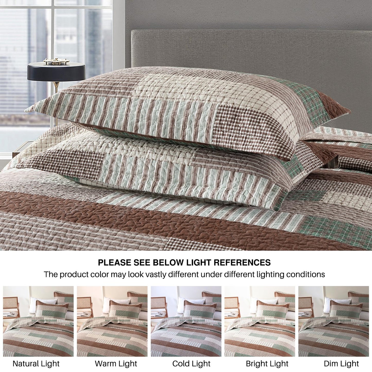 Y-PLWOMEN Queen Quilt Bedding Set - 100% Cotton Lightweight Quilt, Cozy Reversible Bedspread for All Season, 3-Pieces