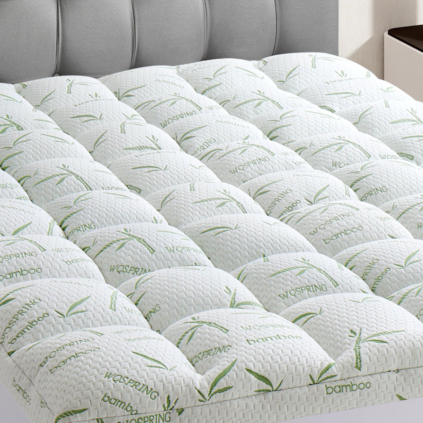 3 Inch Memory Foam Mattress Topper Queen Size Viscose from Bamboo Extra Thick 1300 GSM Quilted Fitted Protector Pillow Top Cover for Back Pain Deep Pocket Up to 21 Inches