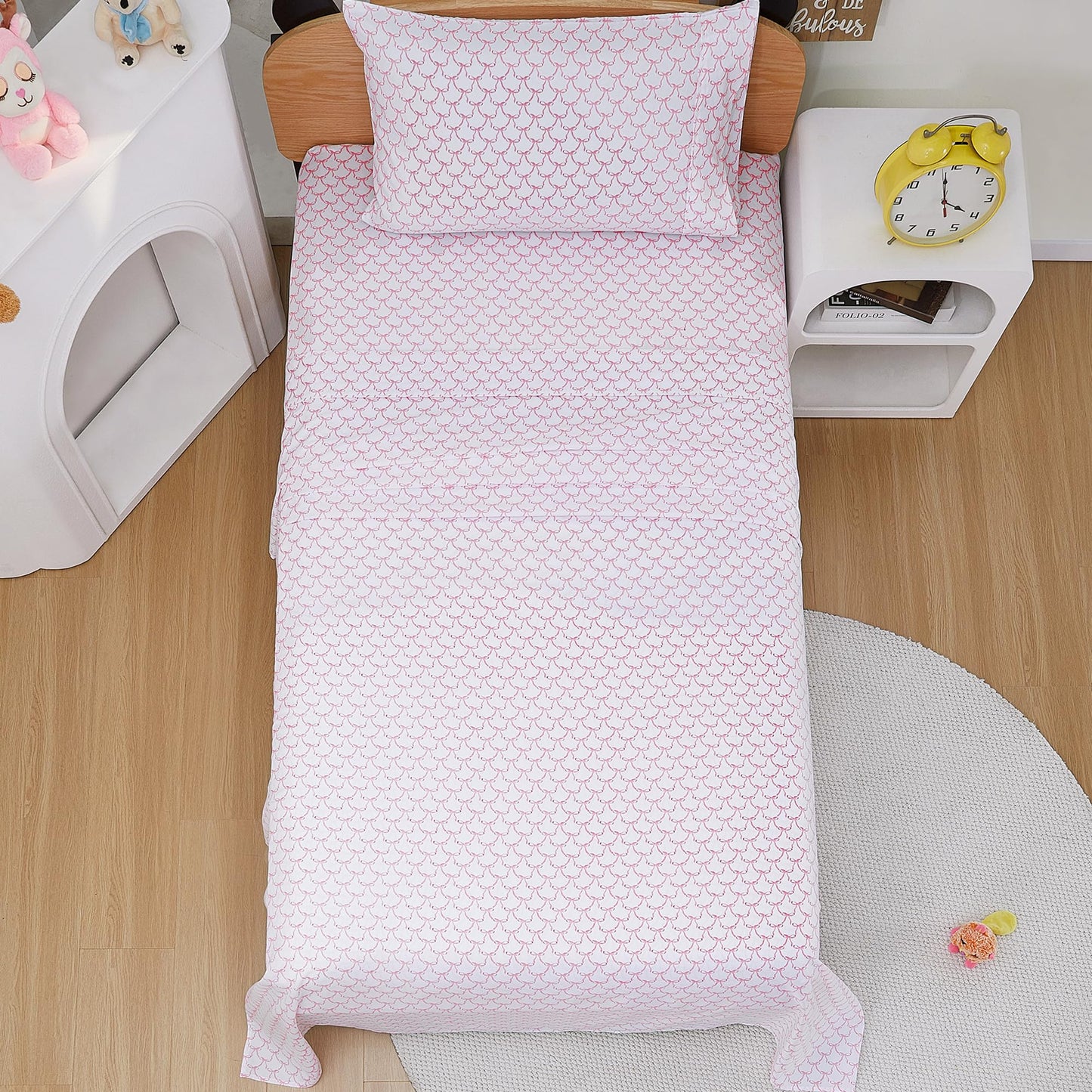 Softan Kids Bed Sheet Set, Girls Full Size Kids Sheets, Microfiber Fitted Sheet and Pillowcase, Breathable and Silky Soft, 4 Piece Pink Bowknot Printed Full Bed Sheet