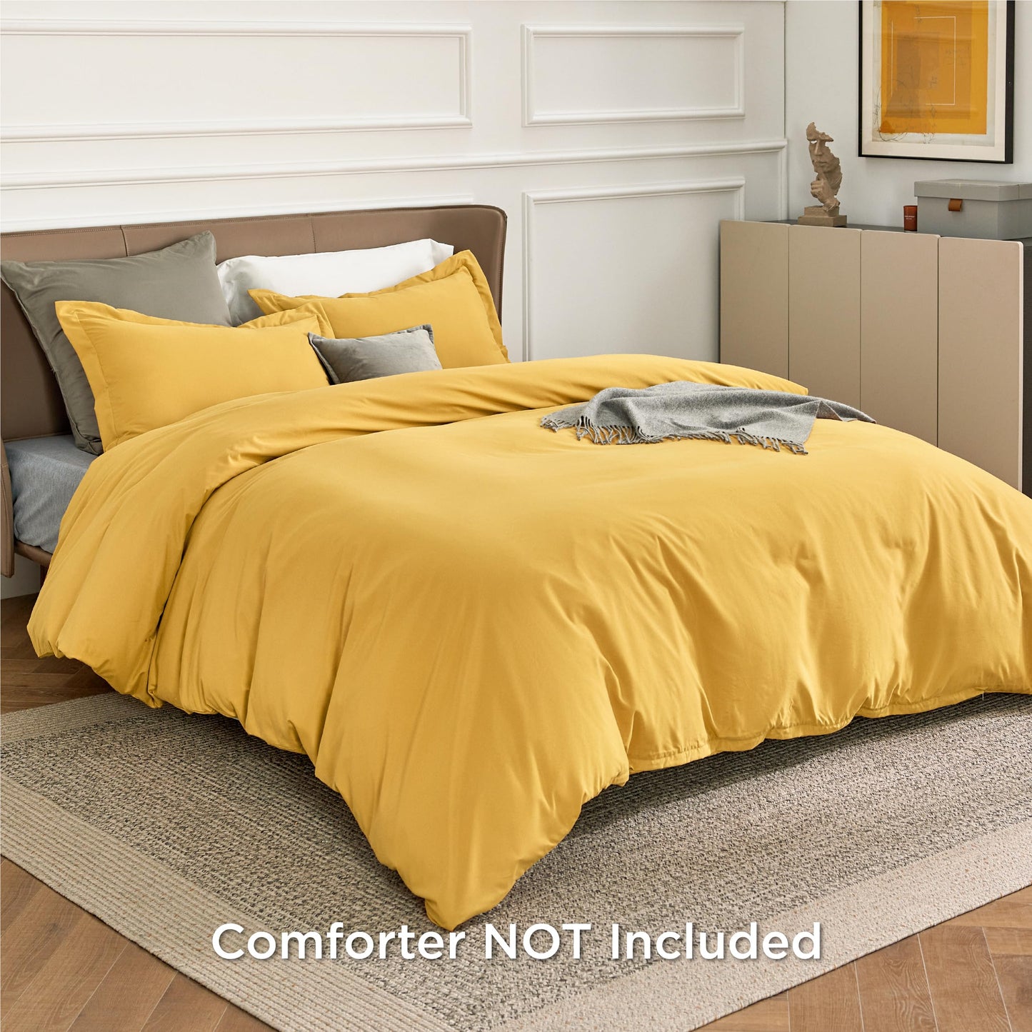 Bedsure Duvet Cover Queen Size - Soft Double Brushed Bedding Set for Kids & Adults, Zipper Closure, 3 Pieces, Includes 1 Duvet Cover (90"x90") & 2 Pillow Shams, NO Comforter, Golden Yellow