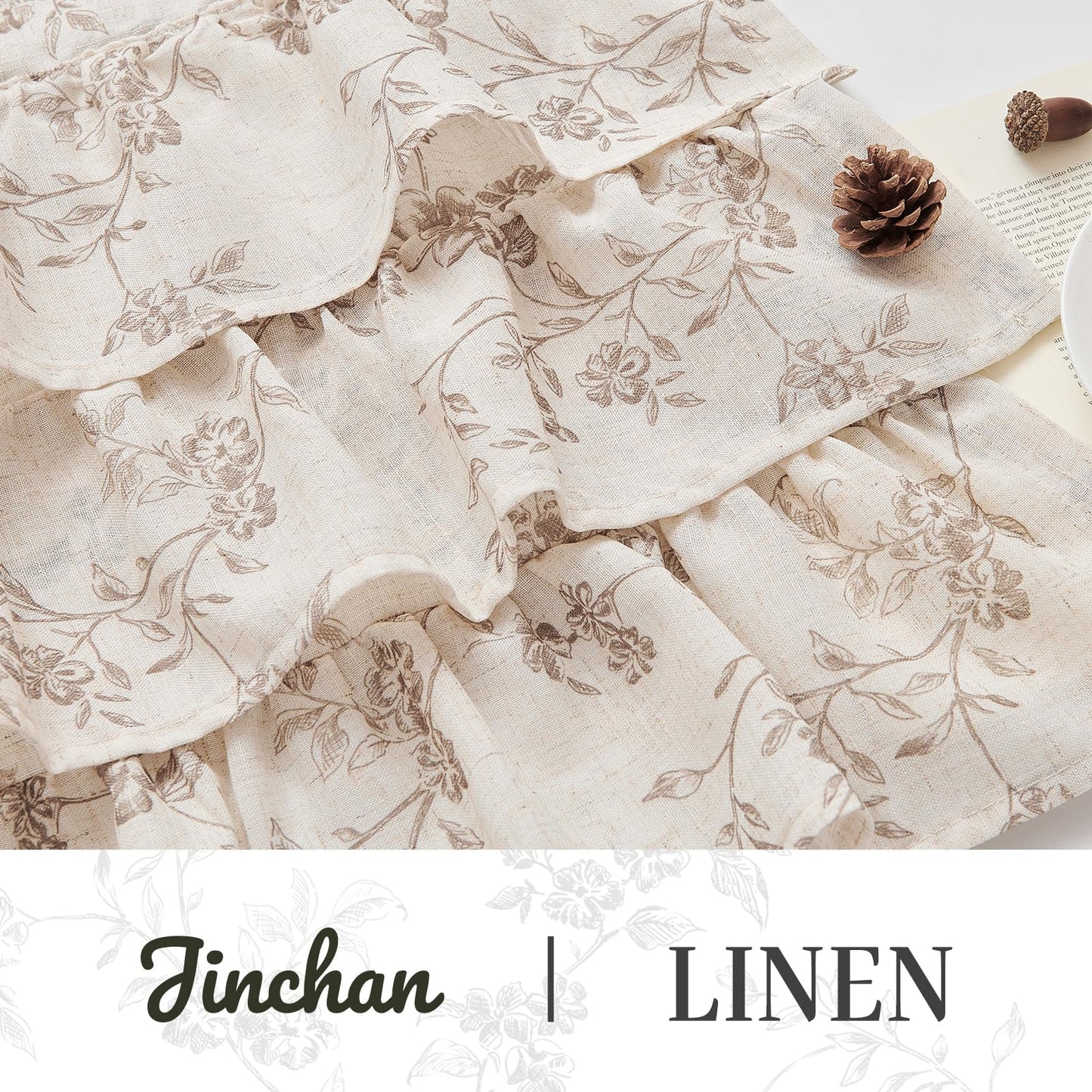 jinchan Ruffled Floral Valance Curtain Shabbychic Linen Window Valance 18 Inch Farmhouse Rustic Window Treatment for Kitchen Bedroom Living Room Rod Pocket 1 Panel Taupe on Linen