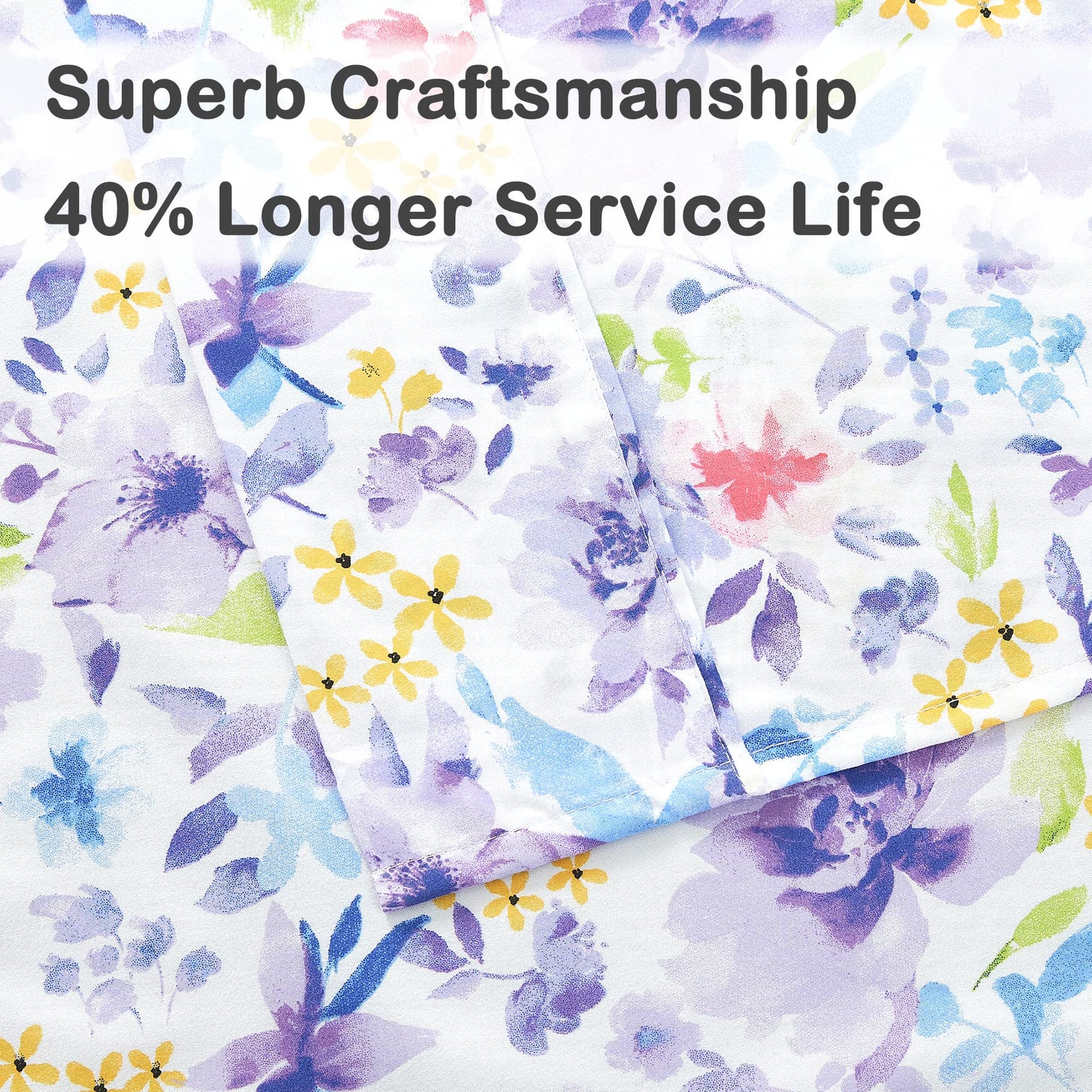 Mooreeke Floral Full Sheets, Soft Breathable Microfiber Vintage Printed Bed Sheet Set, Deep Pocket Non-Slip Fitted Sheet Included, Purple Flower Pattern