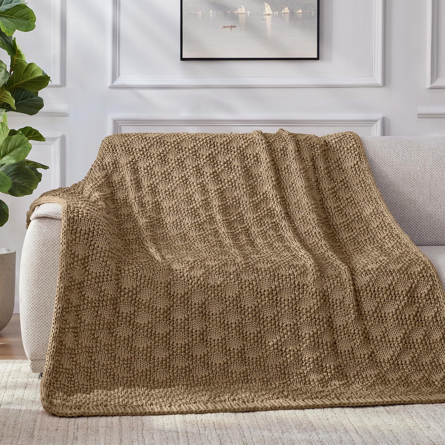 Anysay Knitted Weighted Blanket for Adult, Chunky Knit Weighted Throw for Sleep 60"*80" 20lbs, Cooling Breathable Machine Washable Fall Heavy Blanket for Room Decor (Beige, Queen)