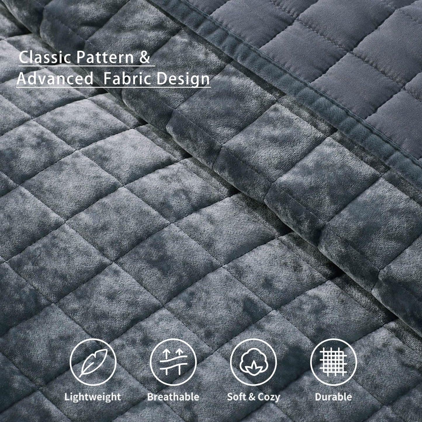 LEAONME Velvet Quilt California King-118''x106'', Lightweight Navy Blue Velvet Comforter Set with 2 Pillow Shams, Soft Oversized Bedspread Coverlet Quilted Bedding Set for All Season