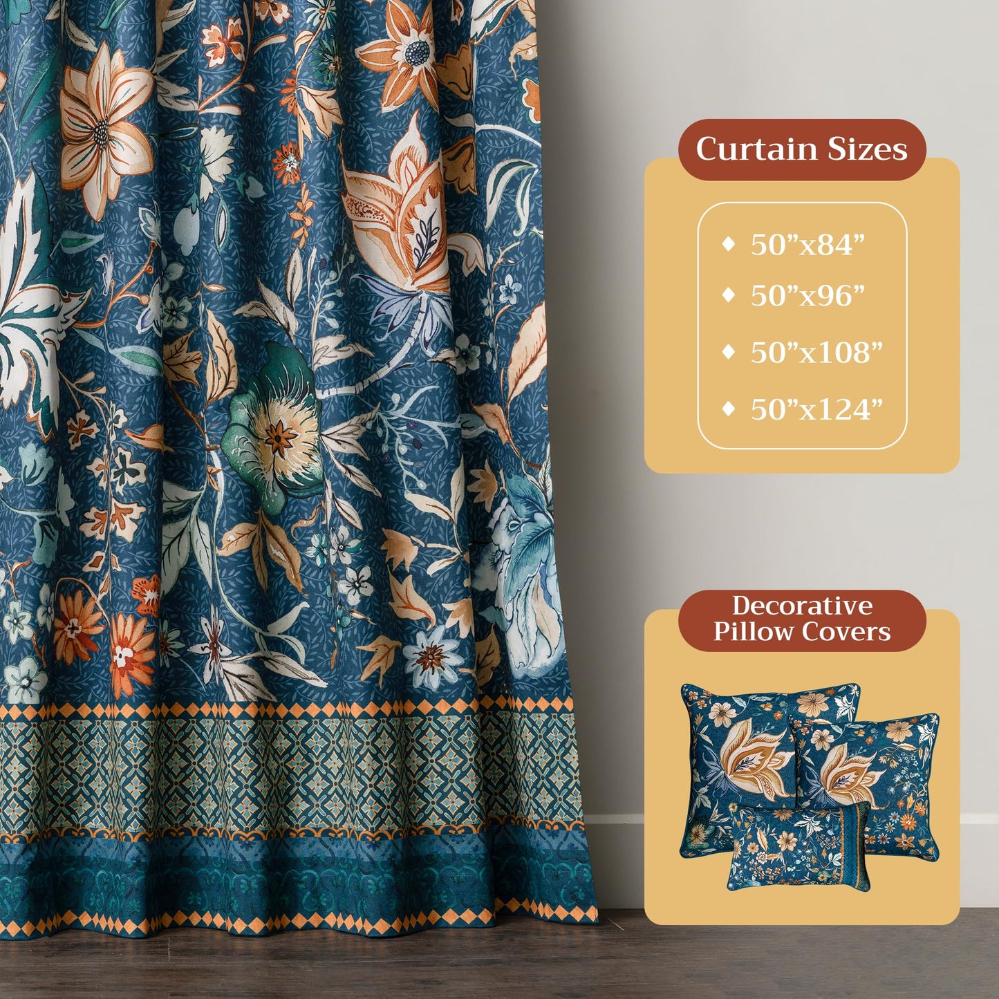 Maison d' Hermine Curtains for Living Room 100% Cotton 96 inch Length One Panel Light Filtering Curtains for Windows with Rod and Loop Pockets (Luxury Loft - Dark Teal, 50" W x 96" L)
