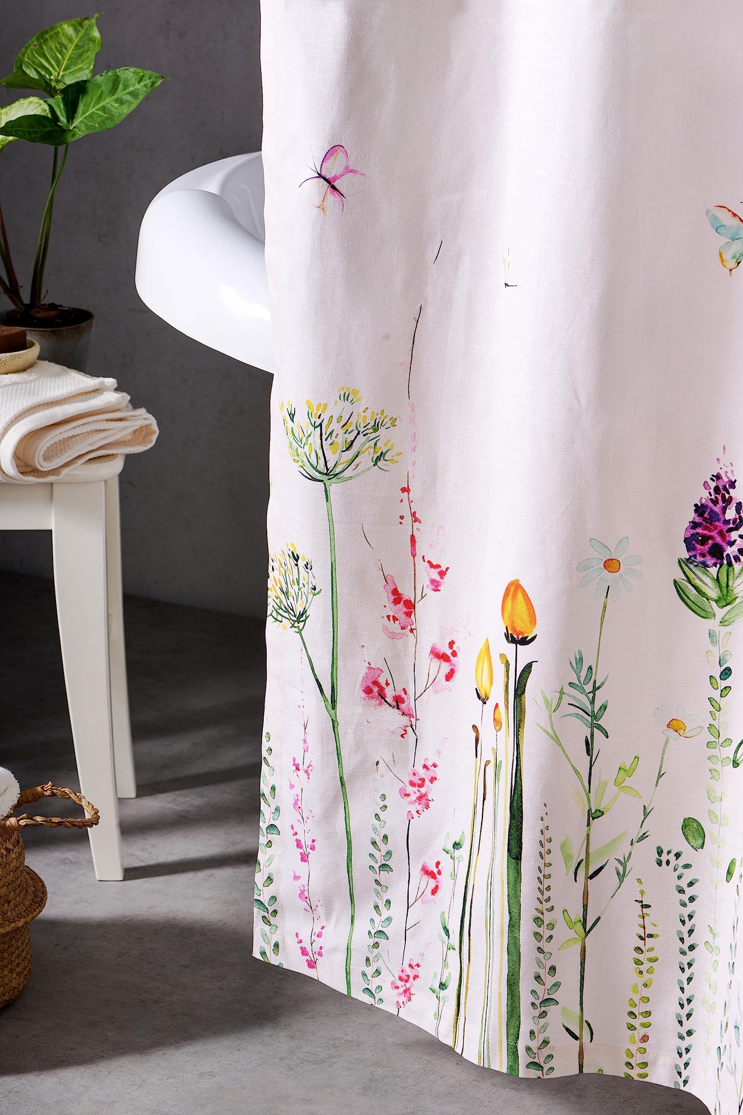 Maison d' Hermine Shower Curtain 100% Cotton One Panel 70"x72" Washable Fabric Shower Curtains for Bathroom, Easy Hanging with 12 Button Holes - Home Hotel Resort Spa Spring Summer - Botanical Fresh