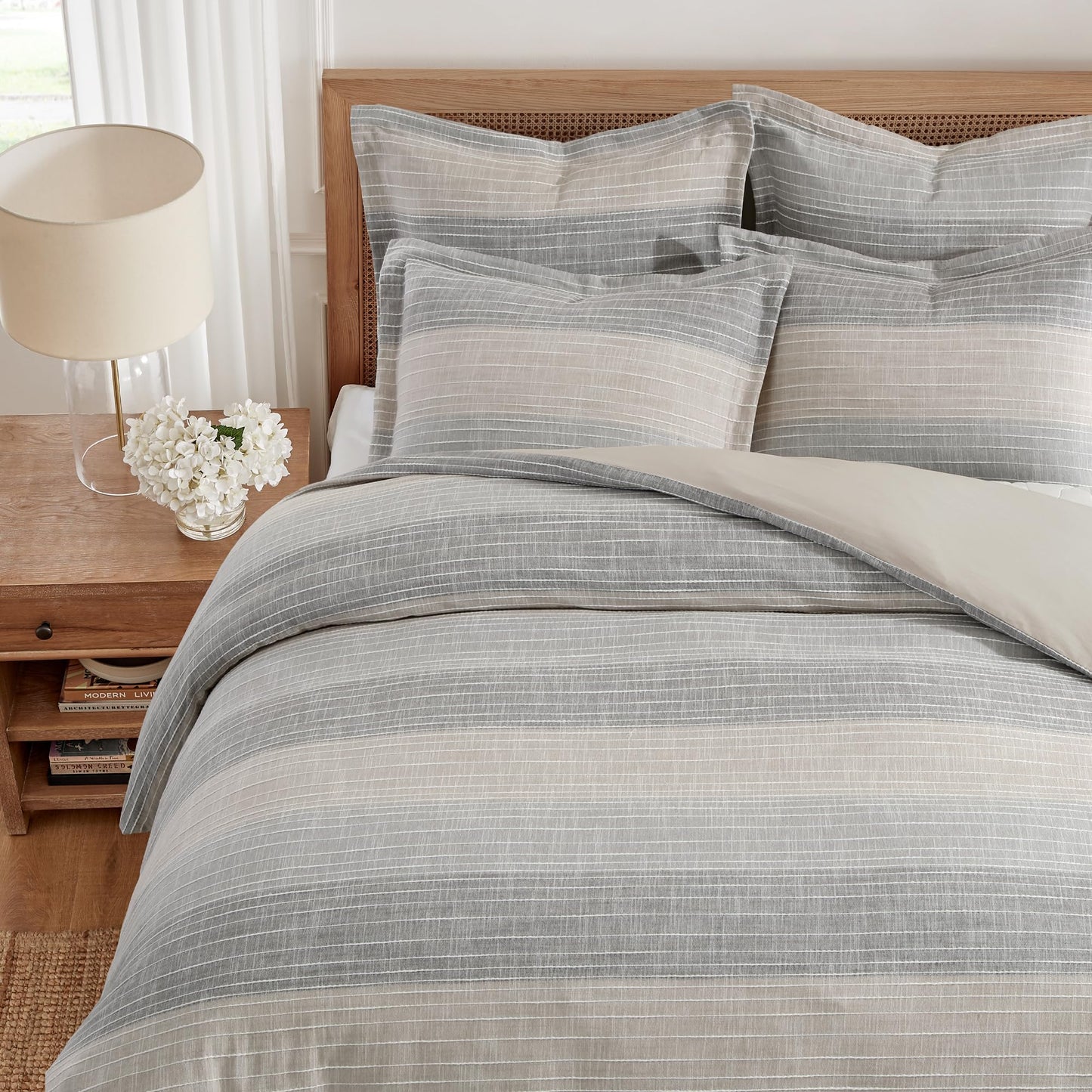 Levtex Home Sand Stripes Natural Twin/Twin XL Comforter Set (68x88in) with 1 Pillowcase (26x20in) - Woven Jacquard Stripe - Tan, Chambray, Blue - Cotton Twin Size Comforter Set - Soft, Pre-Washed