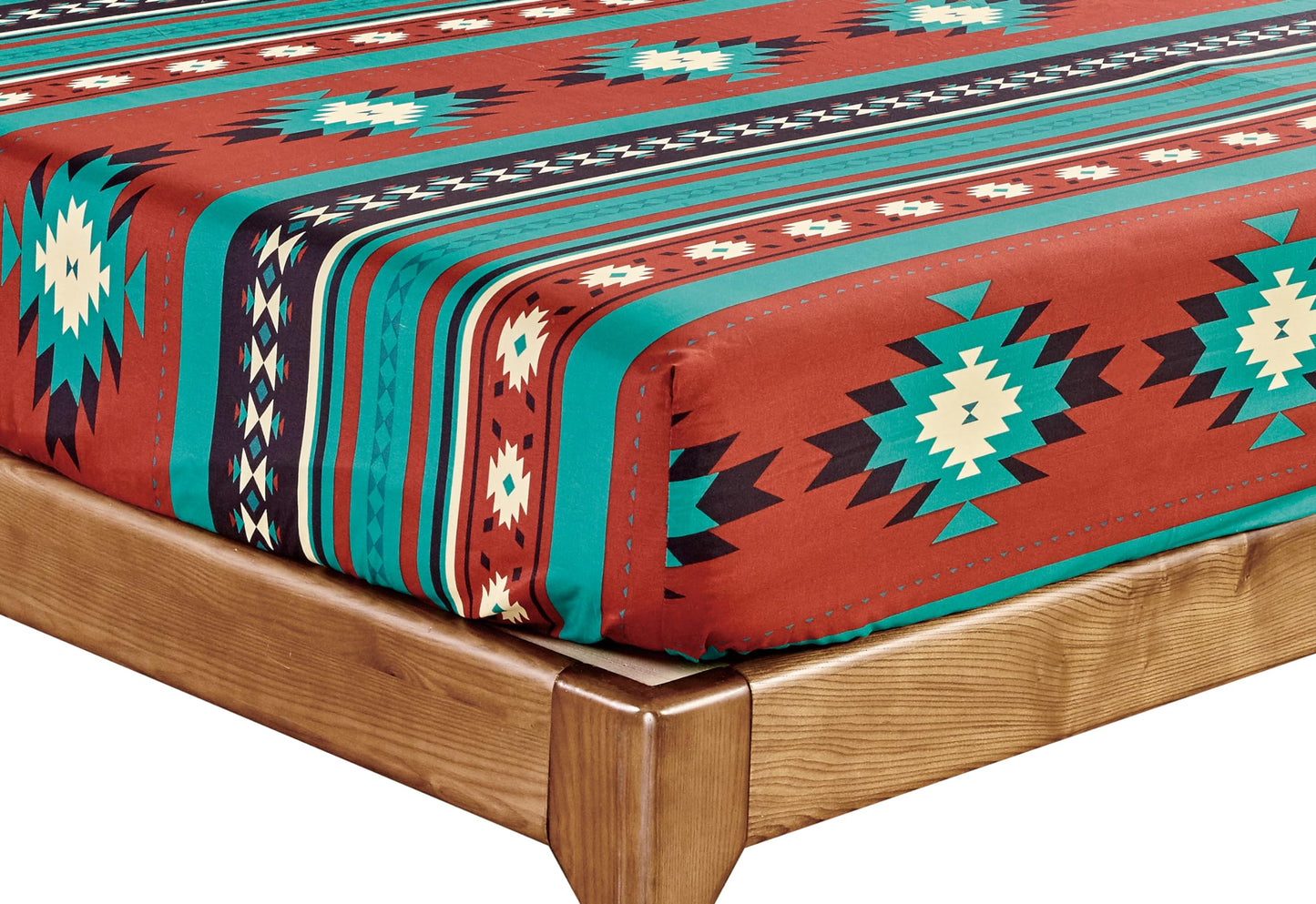 Chezmoi Collection Prescott 3-Piece Southwestern Microfiber Sheet Set, Printed Geometric Tribal Multicolor Red Teal Beige Bed Sheets, Twin XL Size