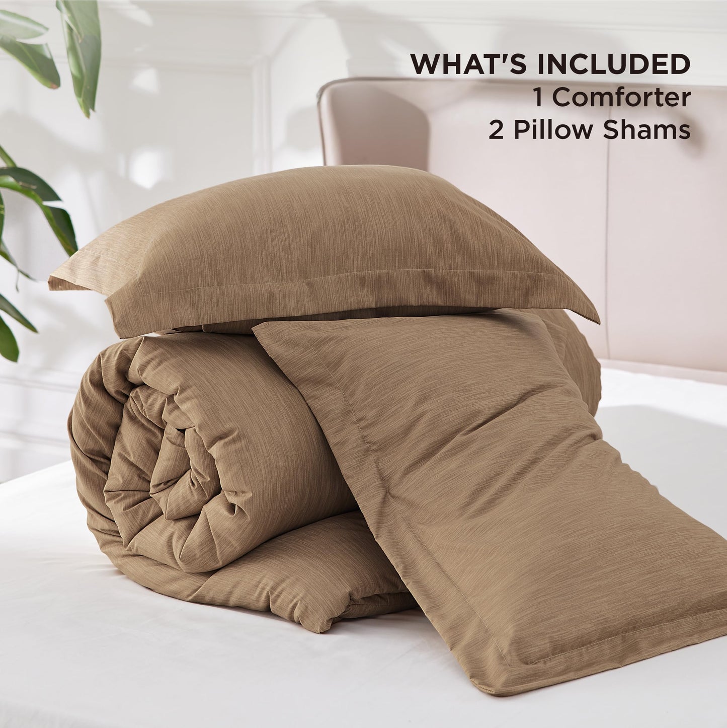 Bedsure California King Comforter Set - Brown Soft Bedding for All Seasons, Cationic Dyed Bed Set, 3 Pieces, 1 California King Size Comforter (104"x96") and 2 Pillow Shams (20"x36"+2")