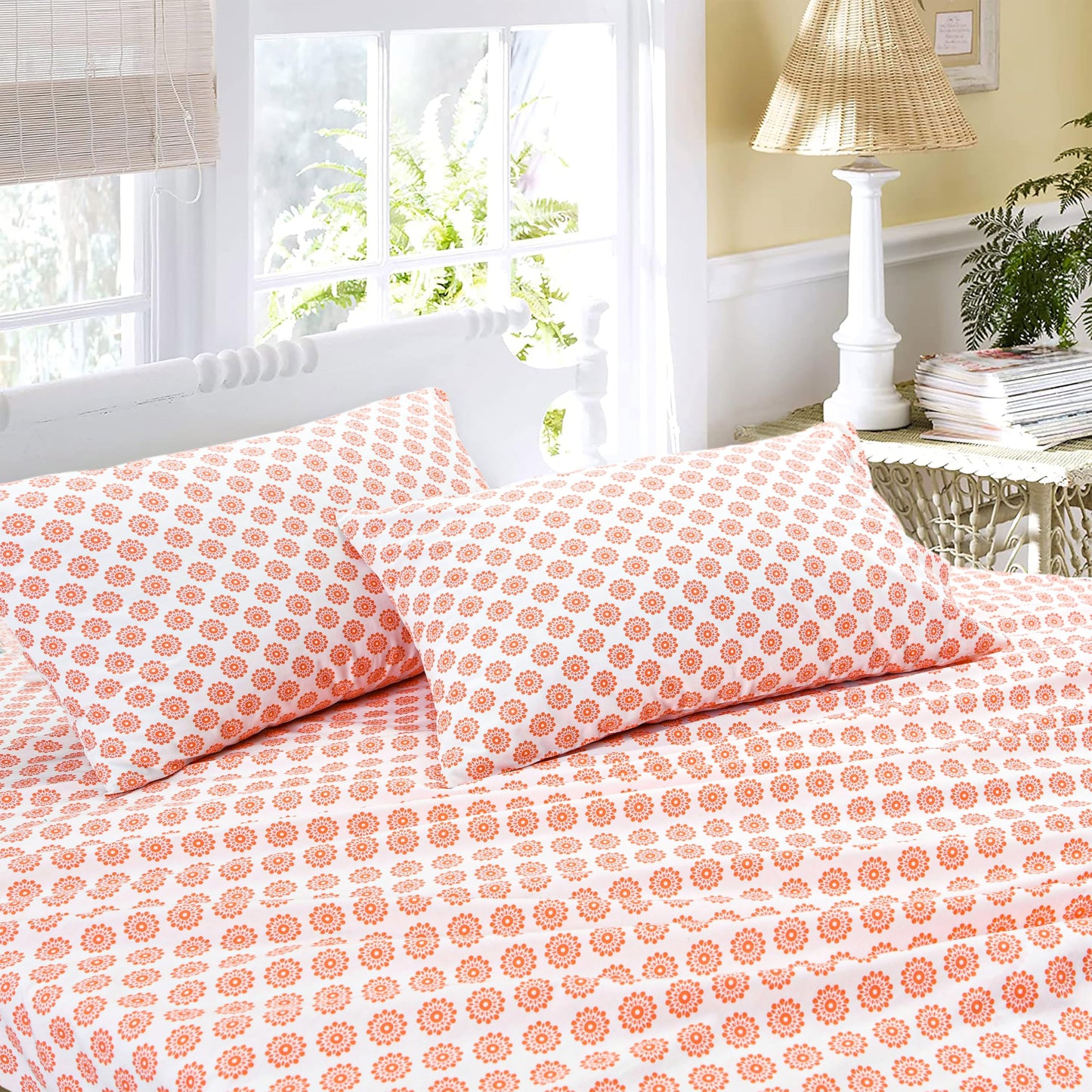 Sleepdown 100% Cotton King Size Bed Sheets - Soft 4 Pcs Percale Sheet Set, Comfy Durable & Breathable, 16" Deep Pocket (Mandalas Coral)