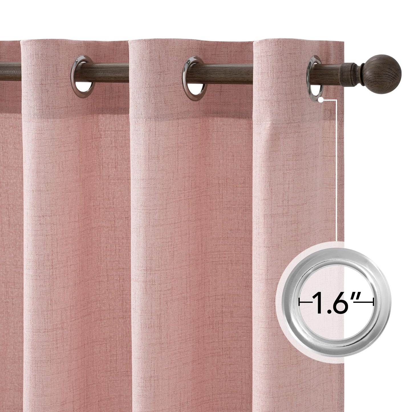 NICETOWN Blush Pink Linen Blended Curtains 63 Inch for Baby Bedroom, Light Filtering Semi Sheer Burlap Curtains Farmhouse Grommet Privacy Window Drapes for Nursery, 2 Panels (52 x 63 Inch)