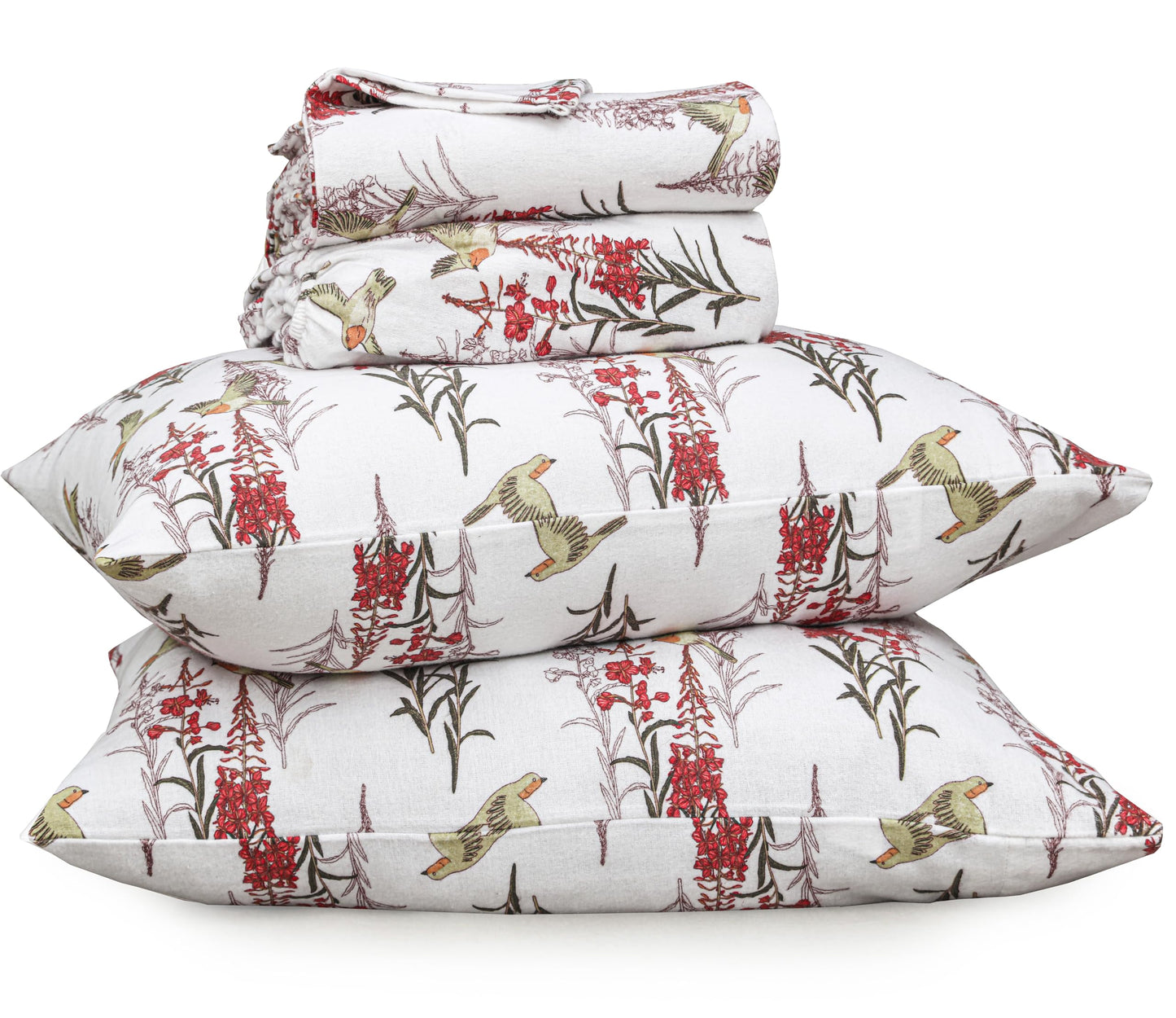 RUVANTI Flannel Sheets Queen Size - 100% Cotton Double Brushed Bed Sheets, Deep Pockets 16 Inches Queen Sheet Set, All Seasons Breathable & Extra Soft - Warm & Cozy, 4 Piece, Garden Song