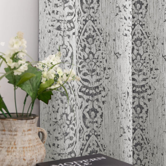 Grey and White Geometric Moroccan Patterned Curtains 84 Inches Long for Living Room 50% Blackout Room Darkening Damask Modern Stylish Curtains for Bedroom 84 Inch Length 2 Panels Set Light Gray
