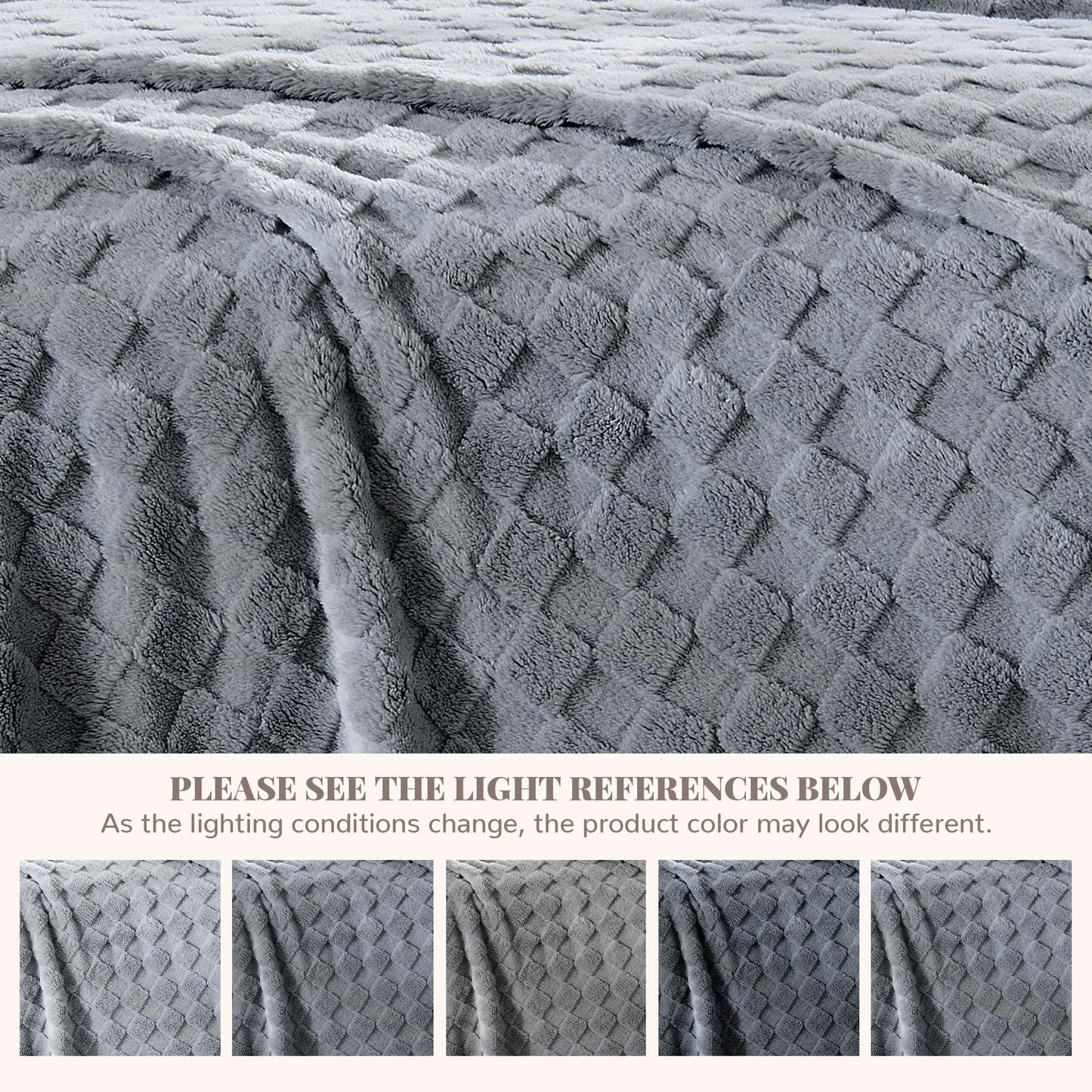 SUPRYNEX Silver Gray Textured Checkered Throw Blanket, 330GSM Soft Plush Fleece Blanket for Couch Sofa Travel, Cozy Decorative Giftable Home Blanket, 50x70 Inches
