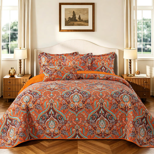 TWINRUN Cotton California King Quilt Set (108 x 118 Inch), 3 Pieces Floral Style California King Quilt, Lightweight Cotton Oversized King Bedspreads, Bedding Coverlet for All Seasons