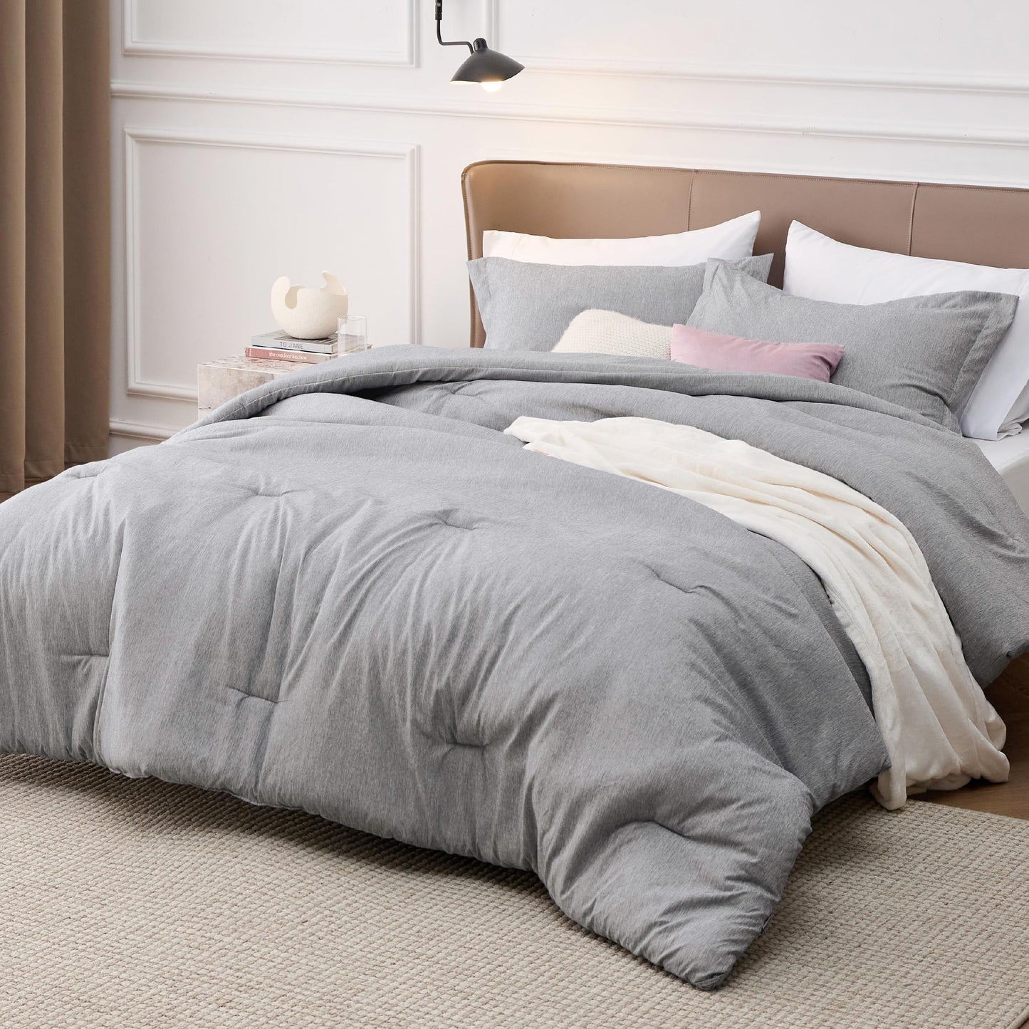 Bedsure Oversized King Comforter Set - Grey Soft Bedding for All Seasons, Cationic Dyed Bed Set, 3 Pieces, 1 Oversized King Size Comforter (120"x98") and 2 Pillow Shams (20"x36"+2")